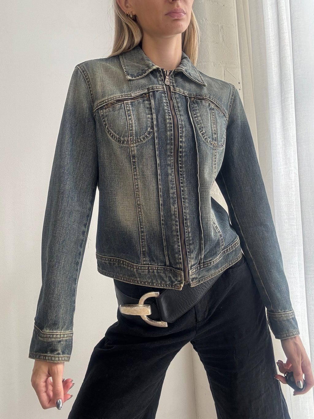 Vintage Y2K Calvin Klein Washed Denim Jacket – Fitted Jacket - Size S/M