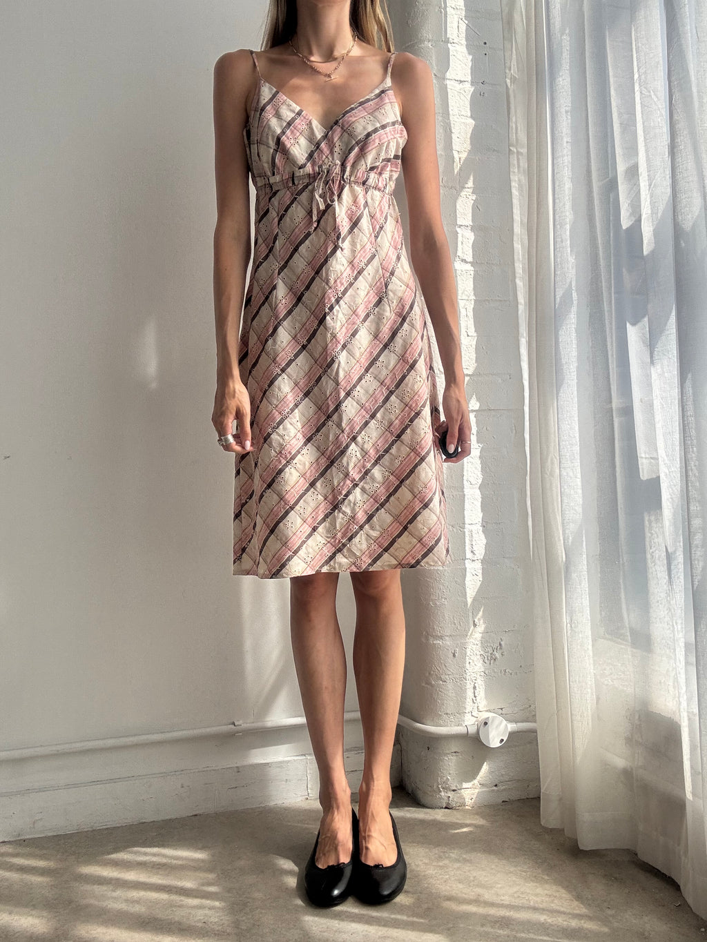 Vintage Y2K Plaid Print Slip Dress Pink - Size M