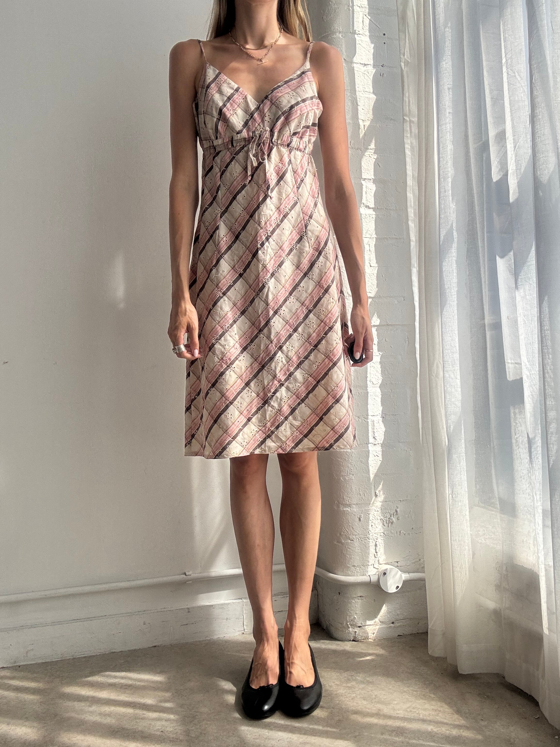 Vintage Y2K Plaid Print Slip Dress Pink - Size M