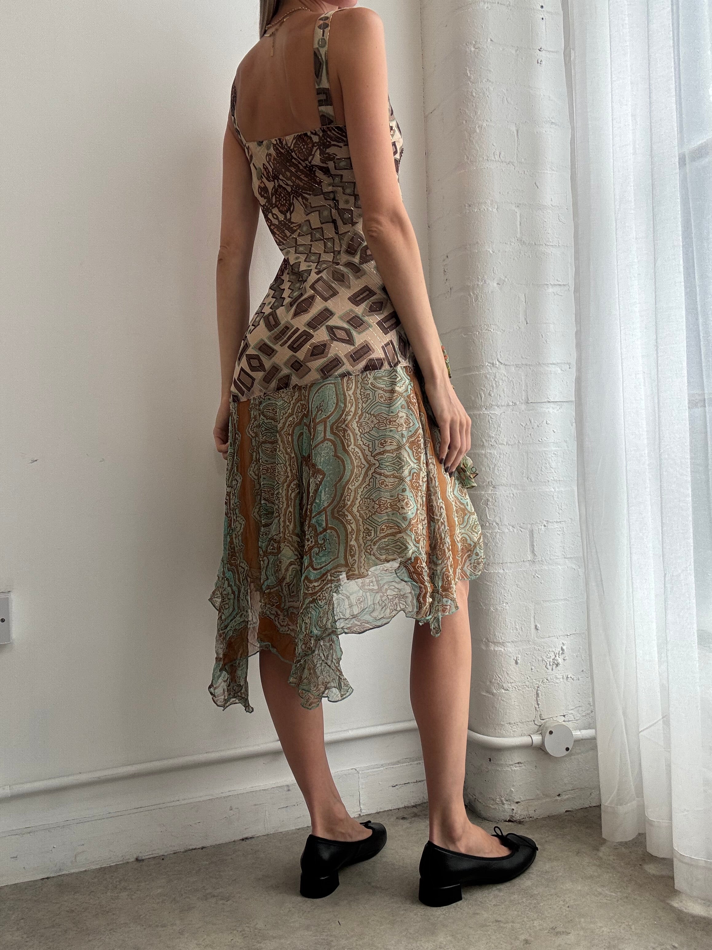 Vintage Y2K Rene Derhy embellished handkerchief hem dress - Size M