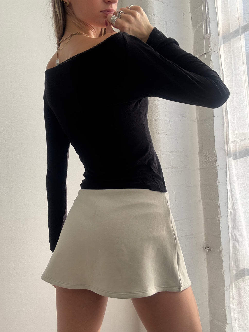 Vintage Y2k Off The Shoulder Black Floral Long Sleeve Top