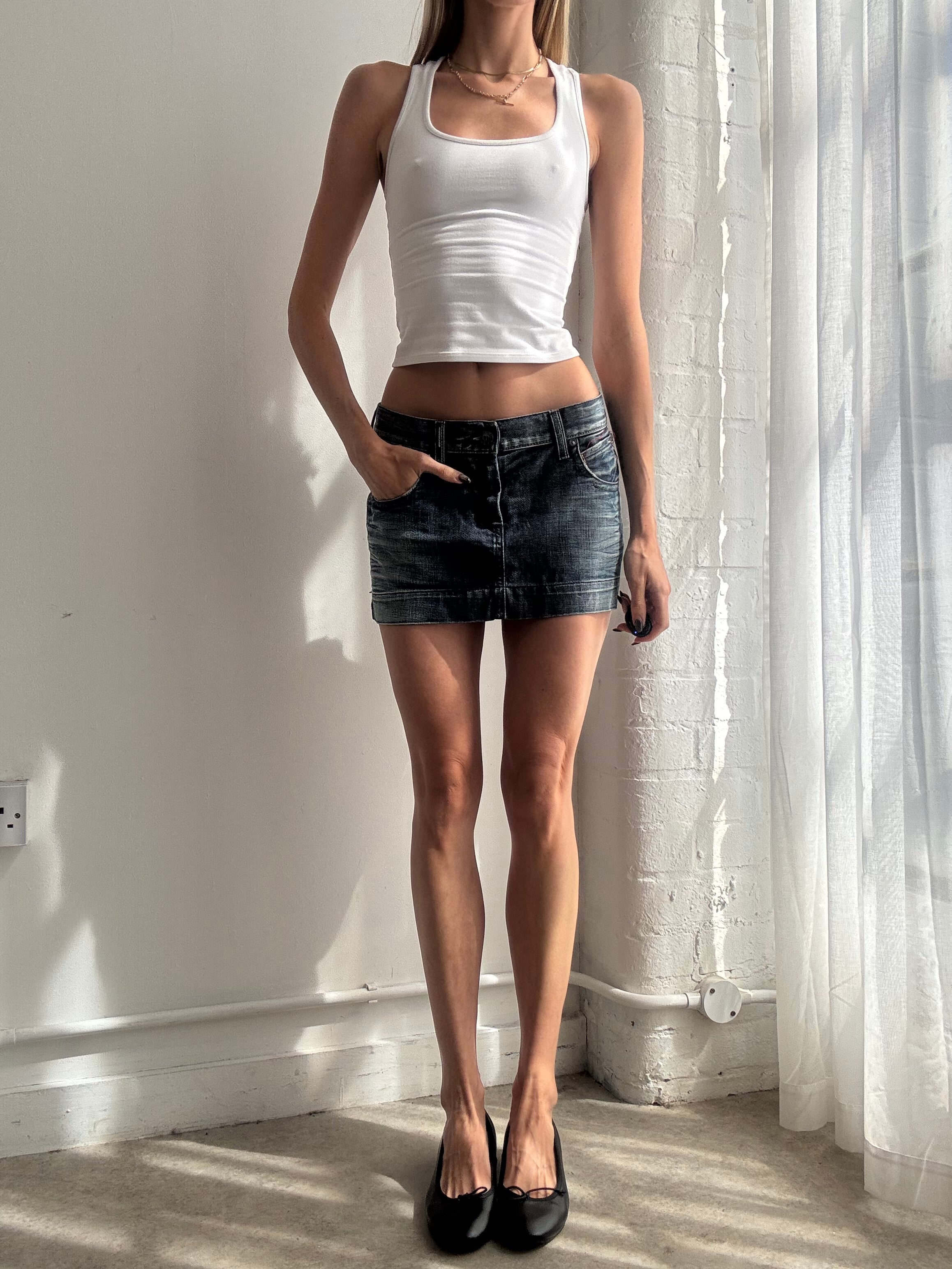 Vintage Y2K Miss Sixty dark wash denim micro mini skirt - Size M