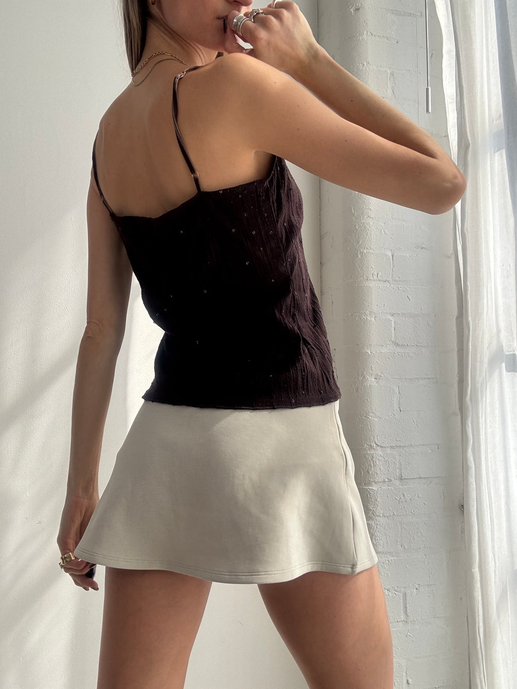 Vintage Y2K dark brown sequin ruffle cami top - Size M