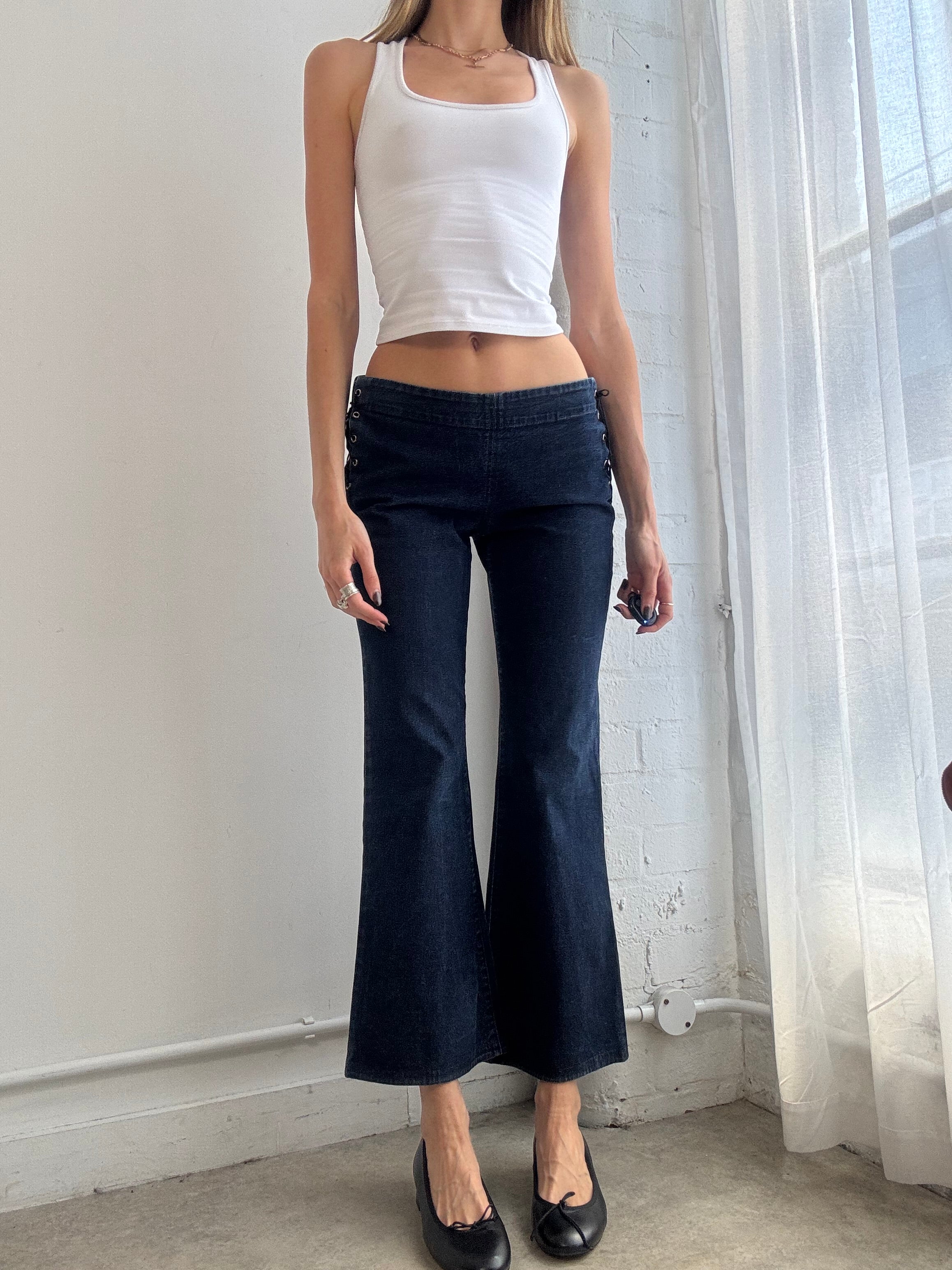 Vintage Y2K dark wash cropped flare jeans - Size S