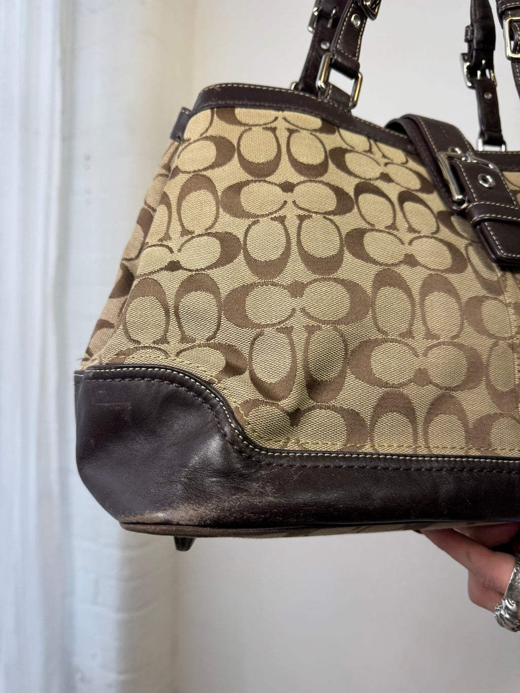 Vintage Y2K coach monogram shoulder bag buckle brown