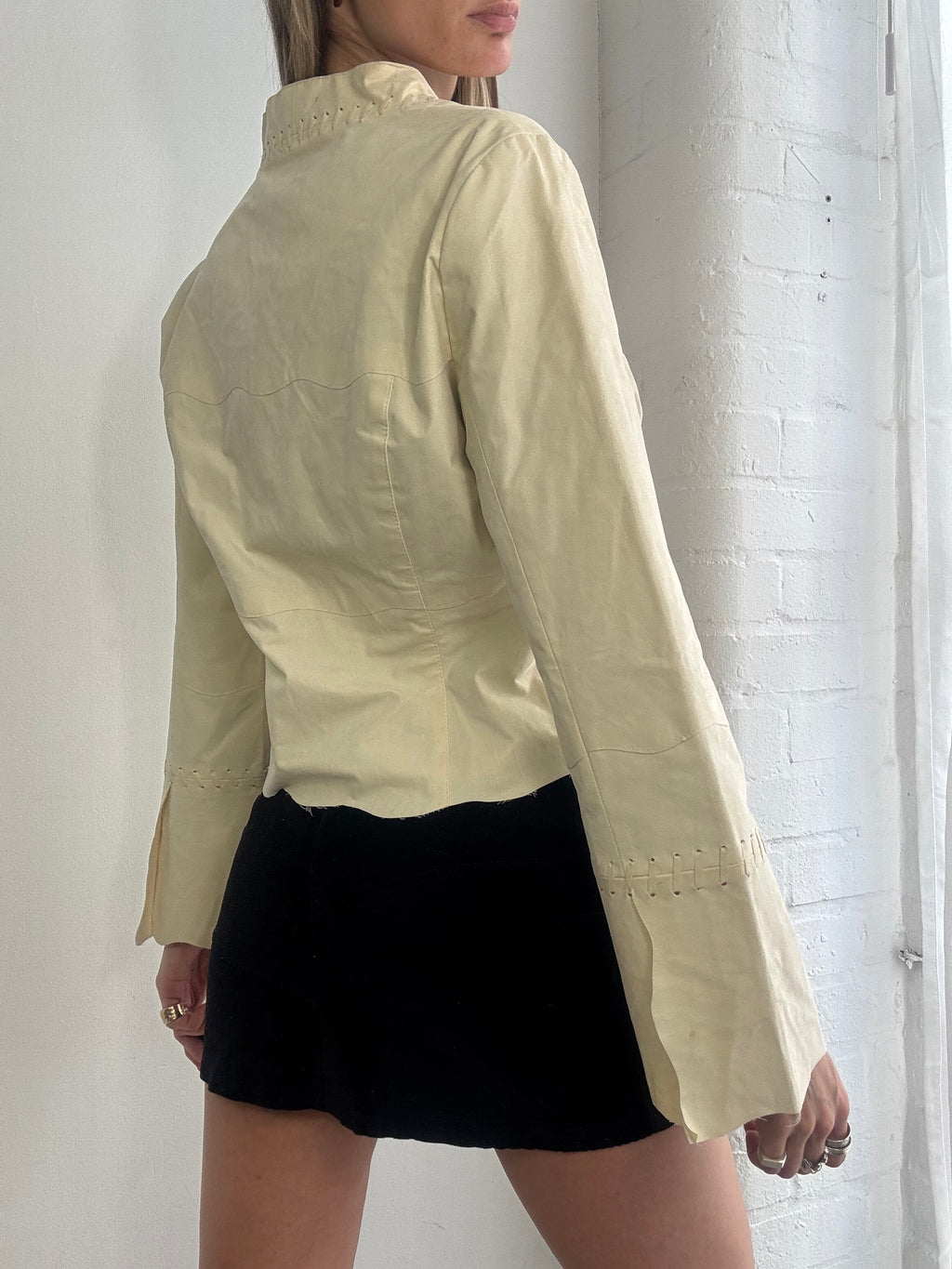 Vintage Y2K cream tie front faux suede jacket