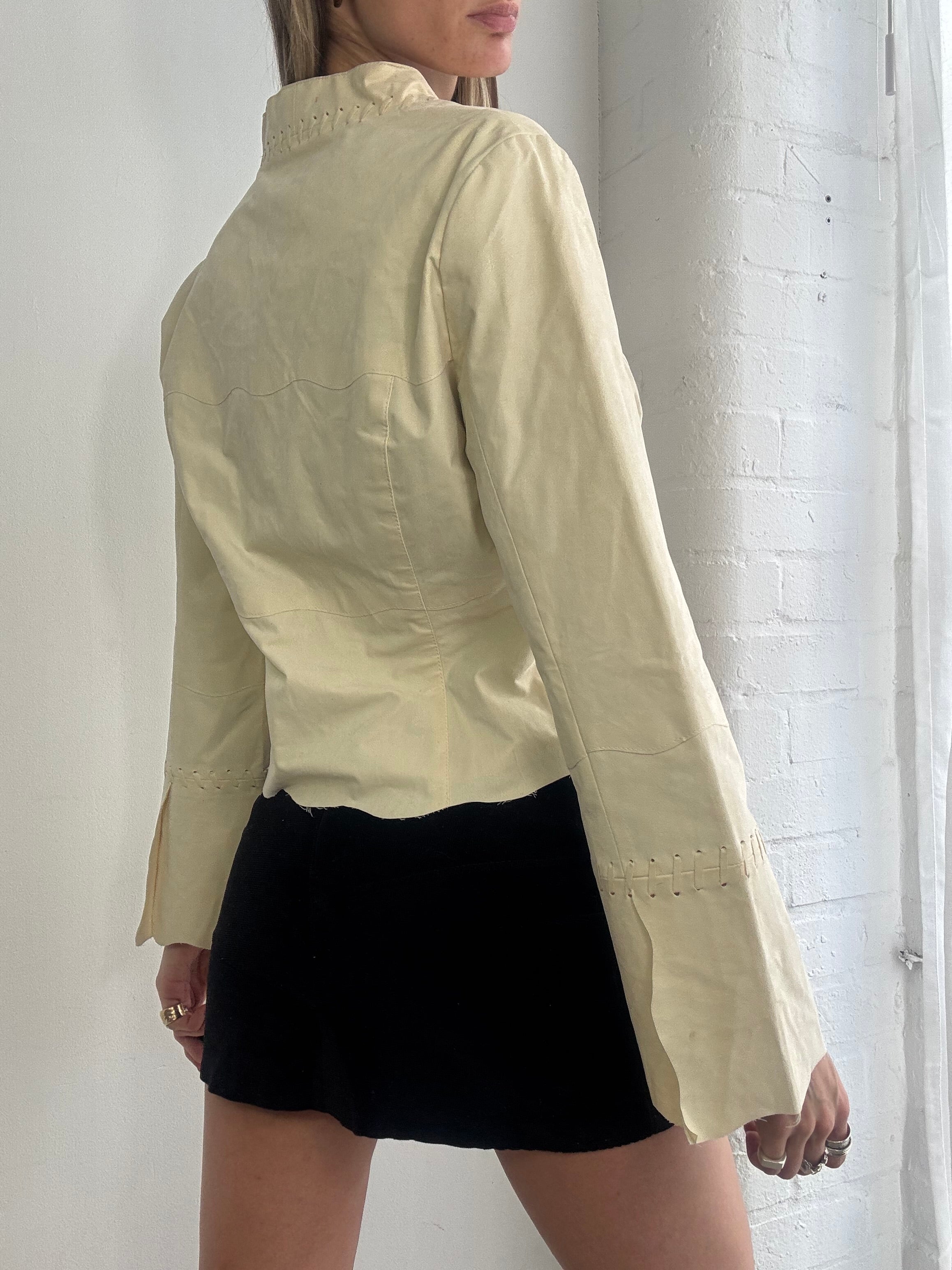 Vintage Y2K cream tie front faux suede jacket