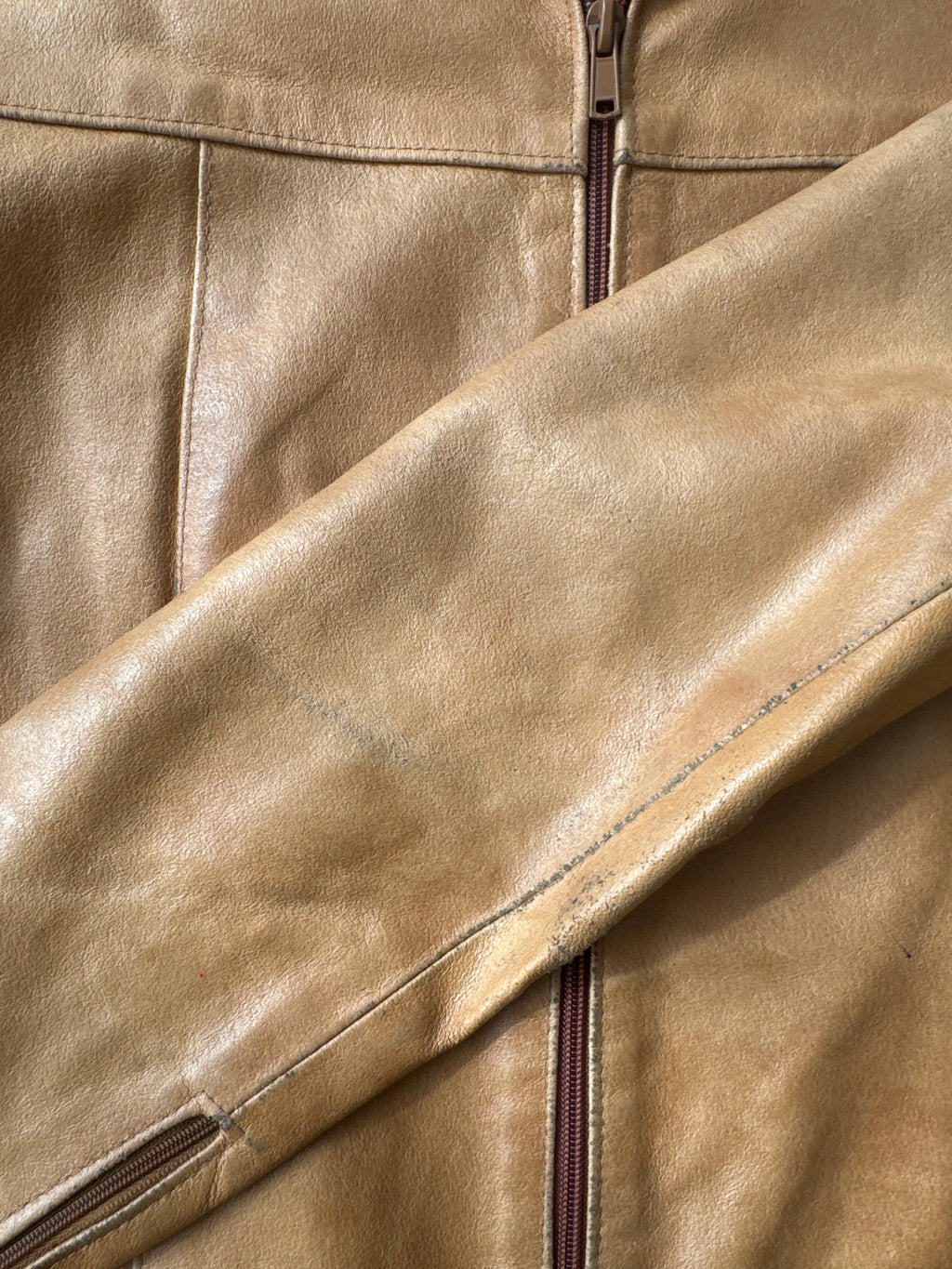 Vintage Y2K Tan Brown Leather Zip Up Jacket - Size S