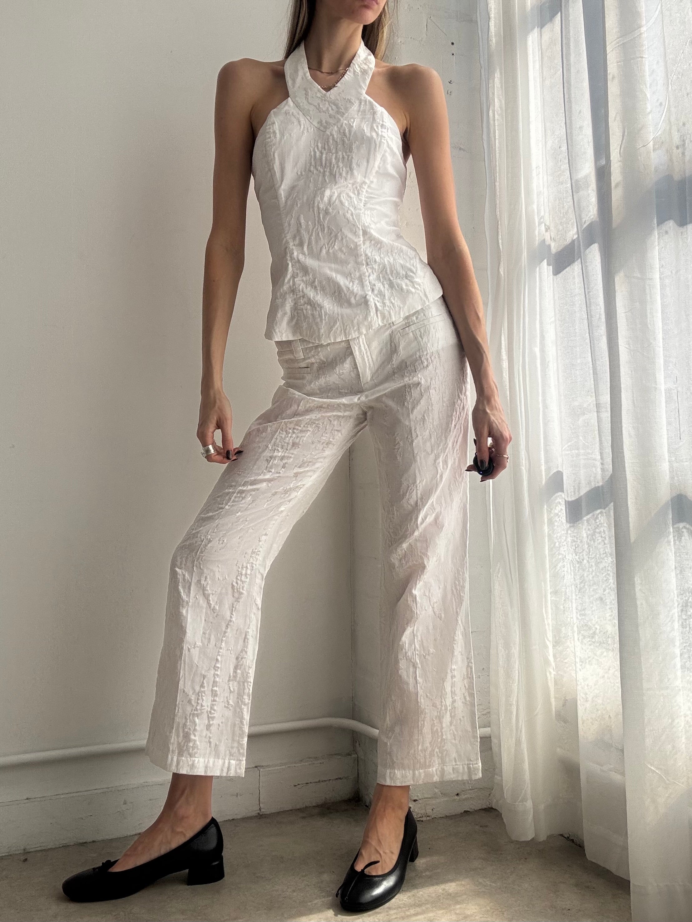 Vintage Y2K white halter top & trousers co-ord set - Size M