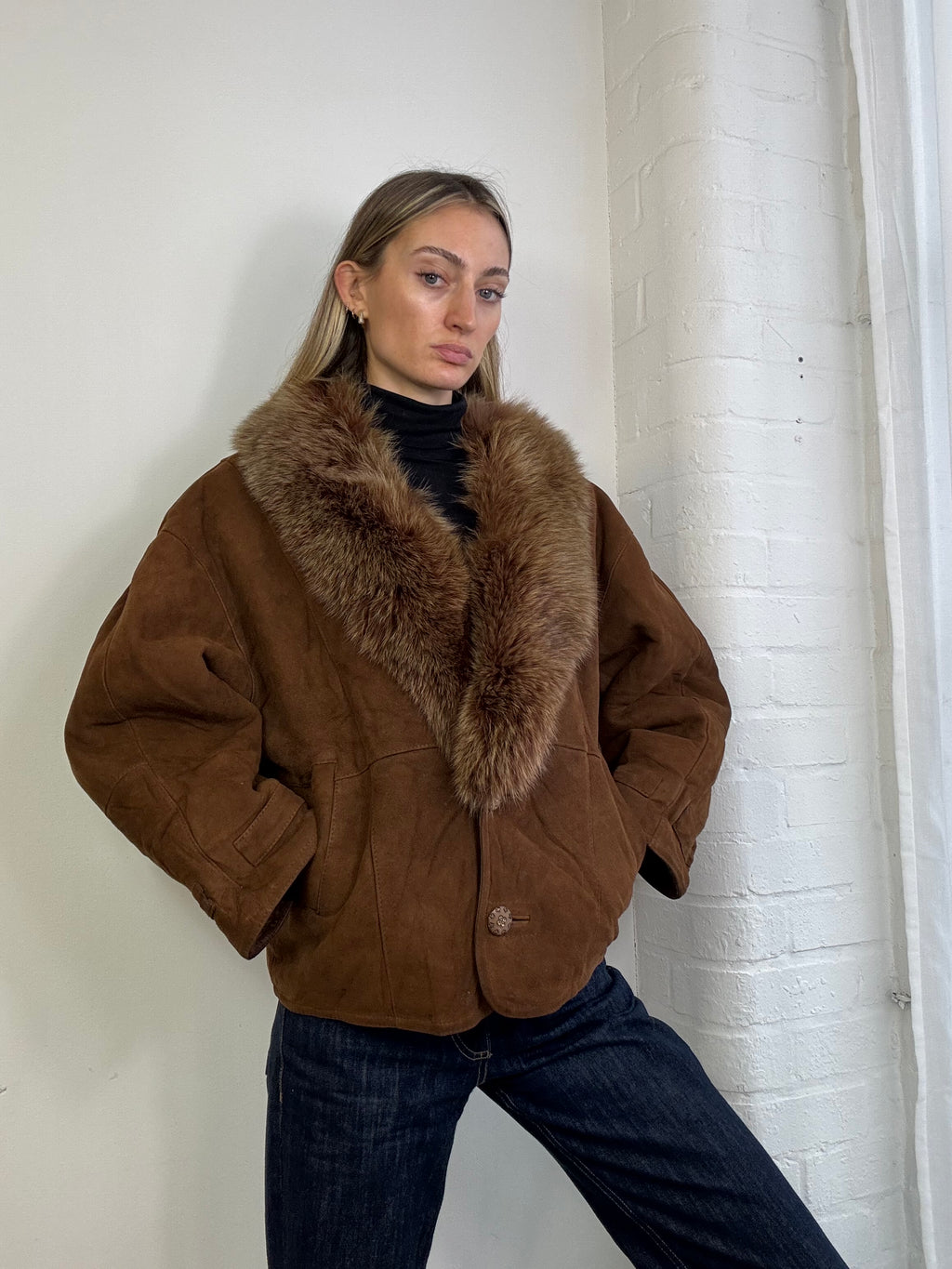 Vintage 90s sheepskin coat brown