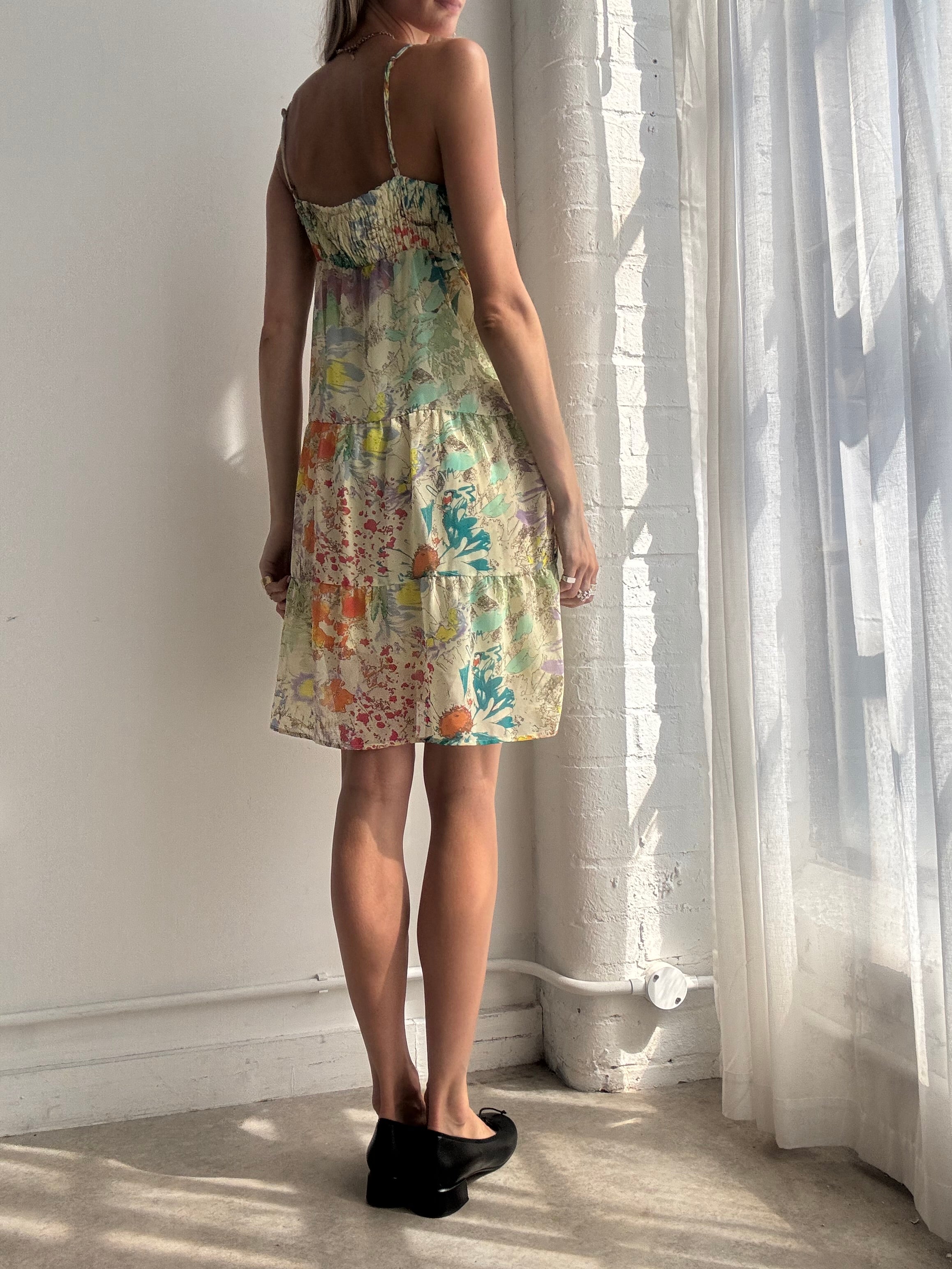 Vintage Y2K Floral Mesh Slip Dress - Size S/M