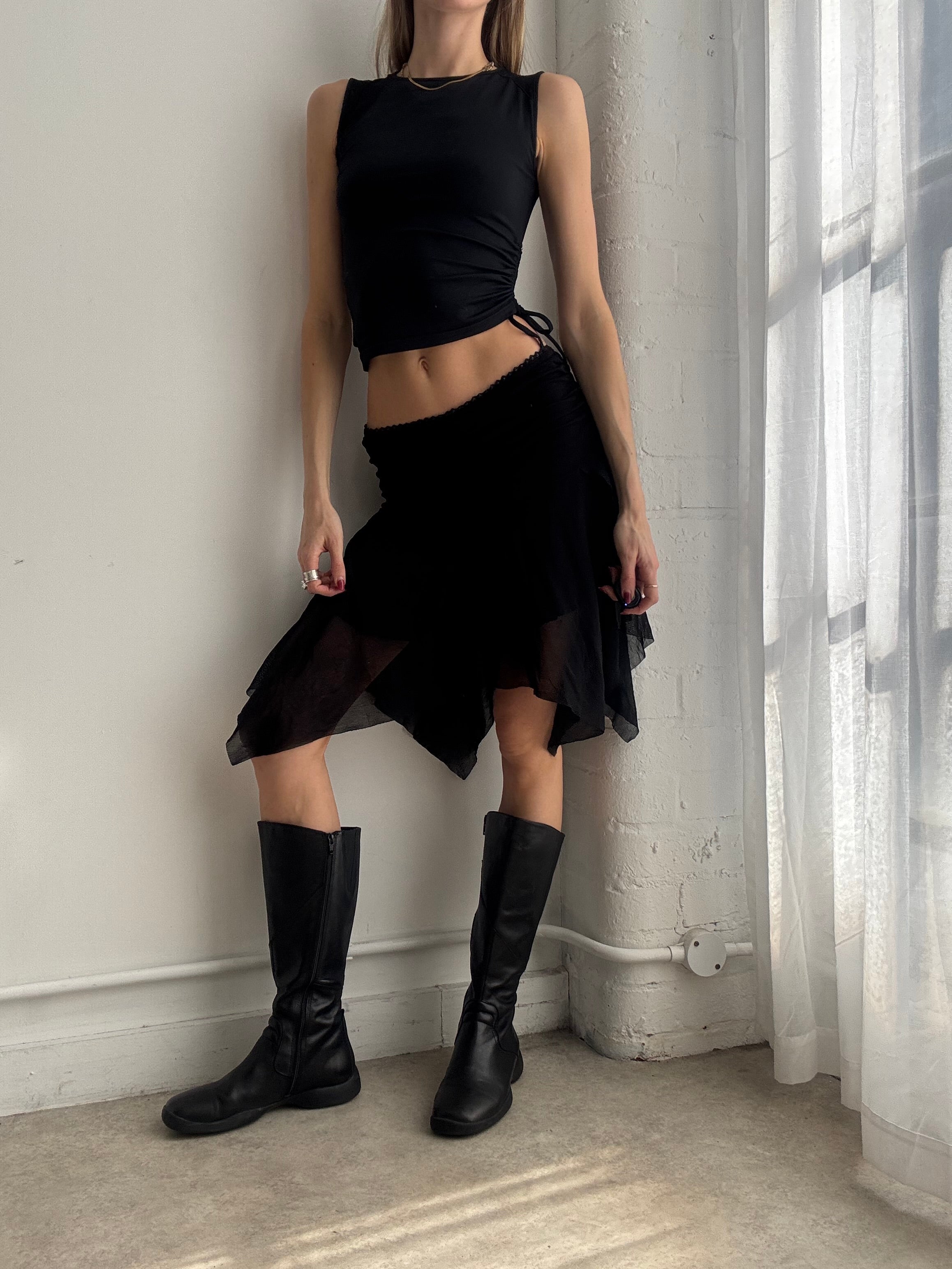 Vintage Y2K black mesh asymmetric skirt