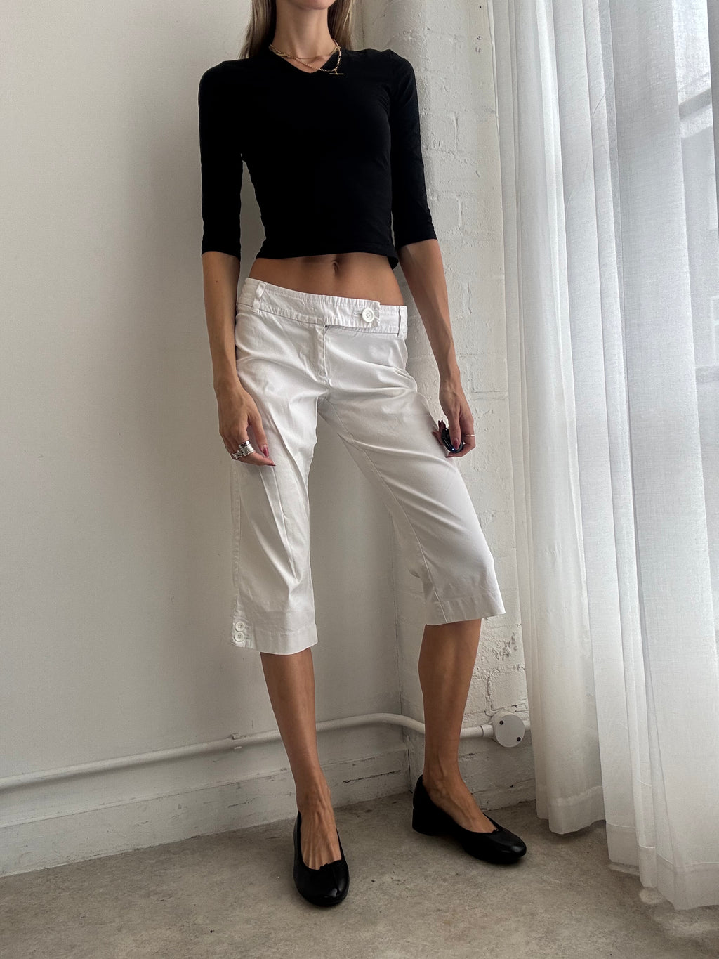 Vintage Y2K White Low Rise Capri Pants - Size XS/S