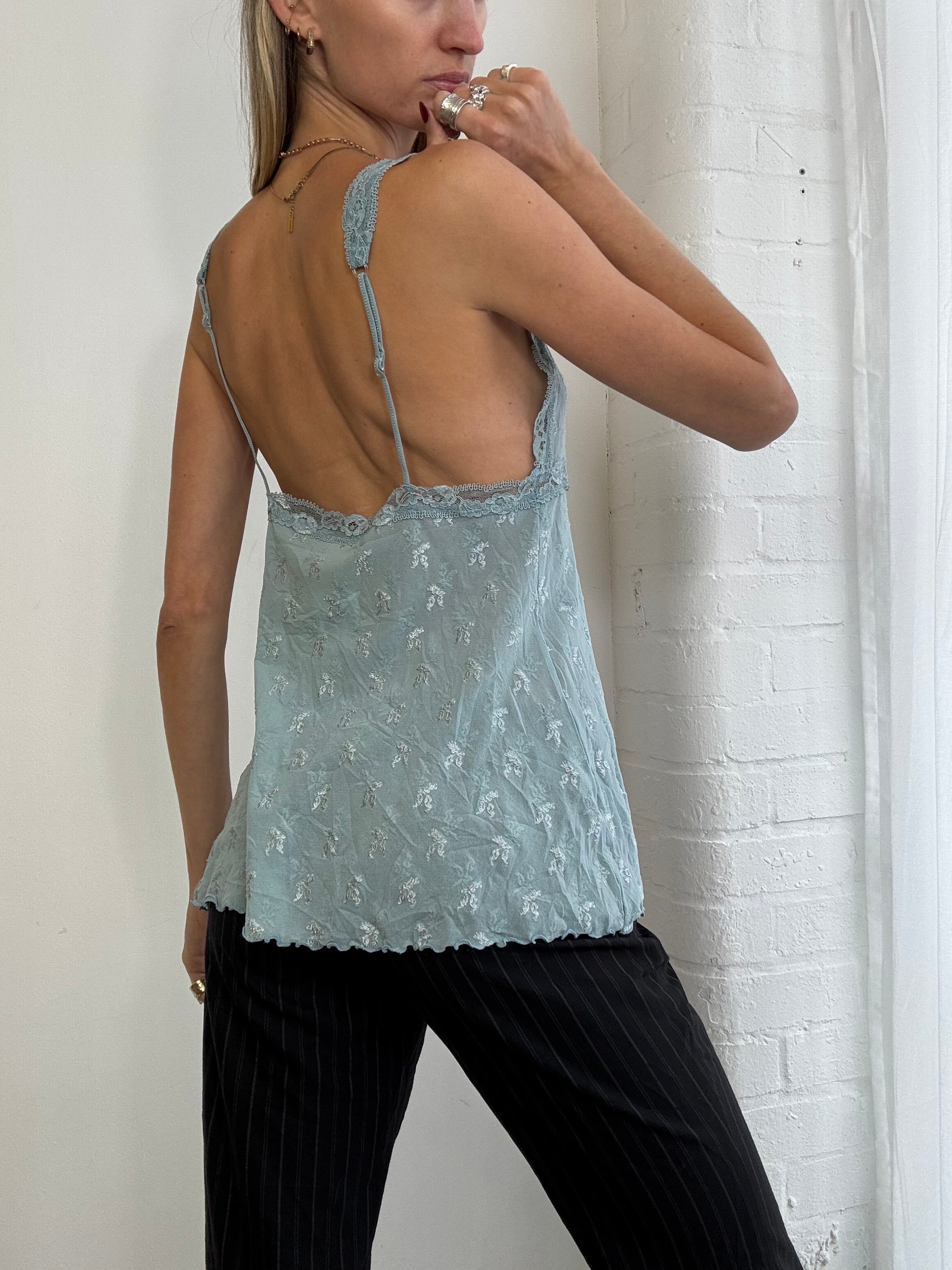 Vintage Y2K blue lace babydoll cami top