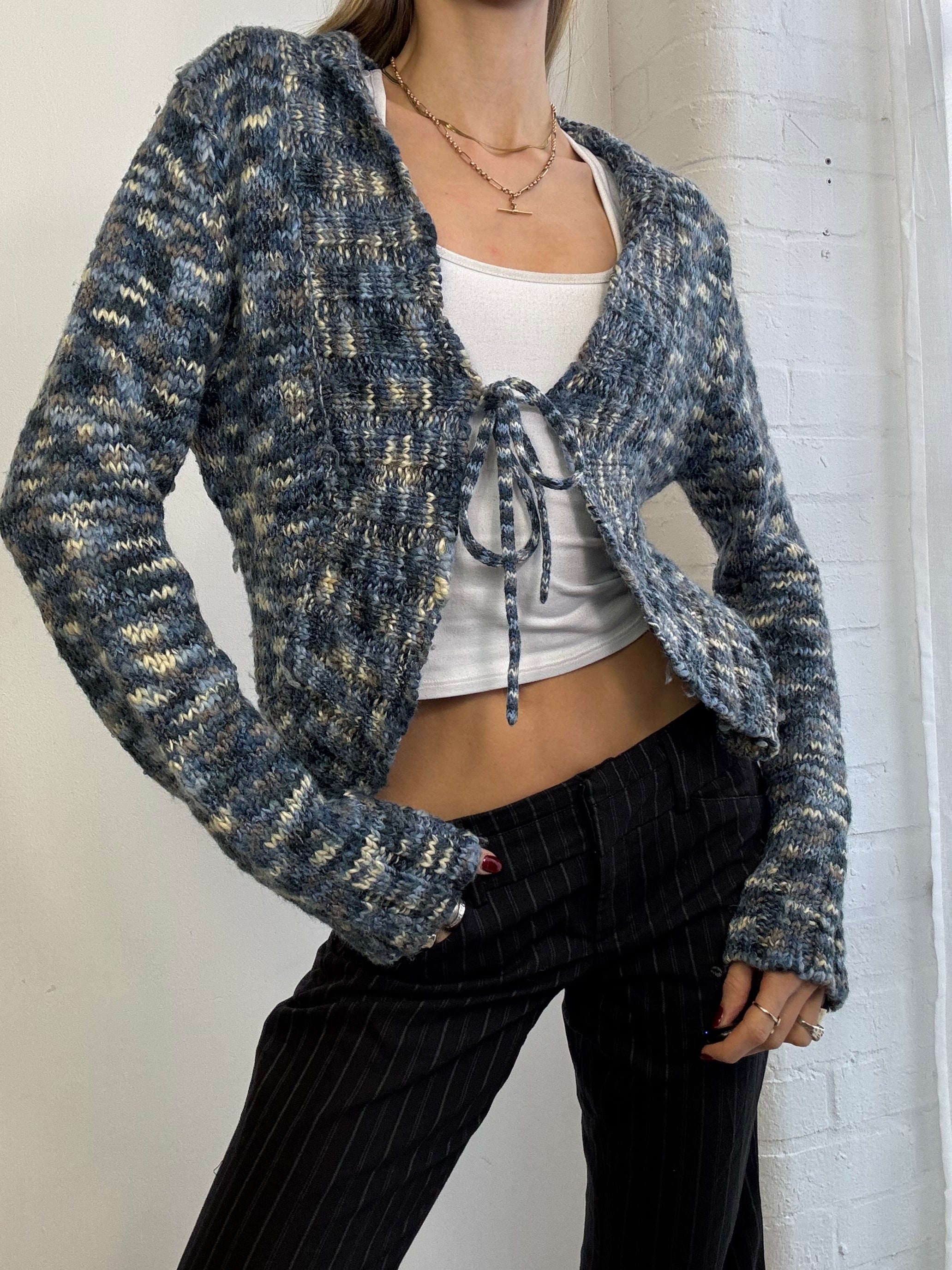 Vintage Y2K blue knitted tie front cardigan