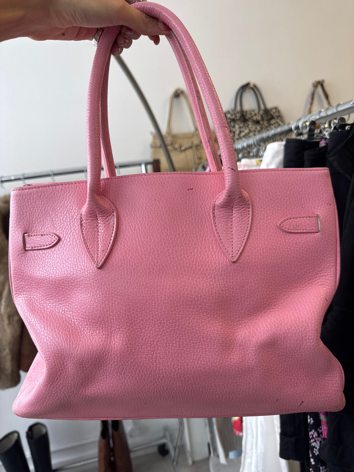 Vintage Y2K Pink Leather Firkin Tote Bag