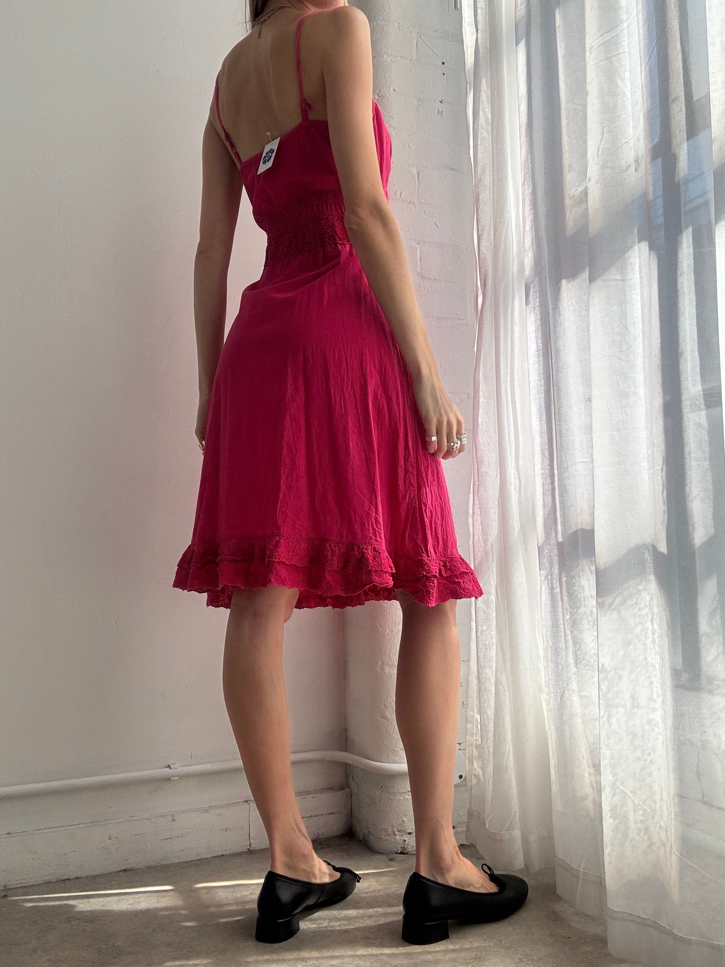 Vintage Y2K raspberry pink cotton midi dress - Size S