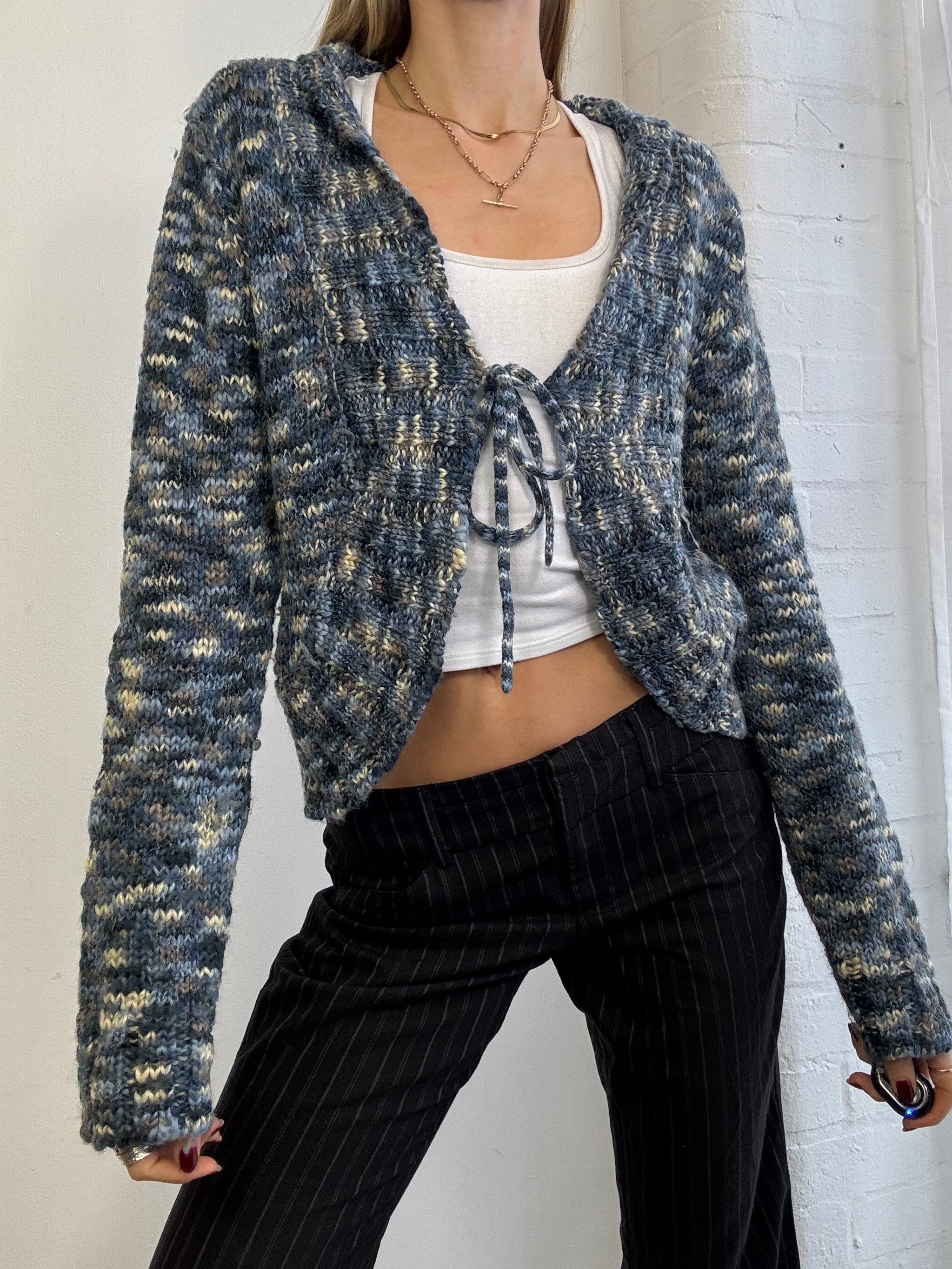 Vintage Y2K blue knitted tie front cardigan