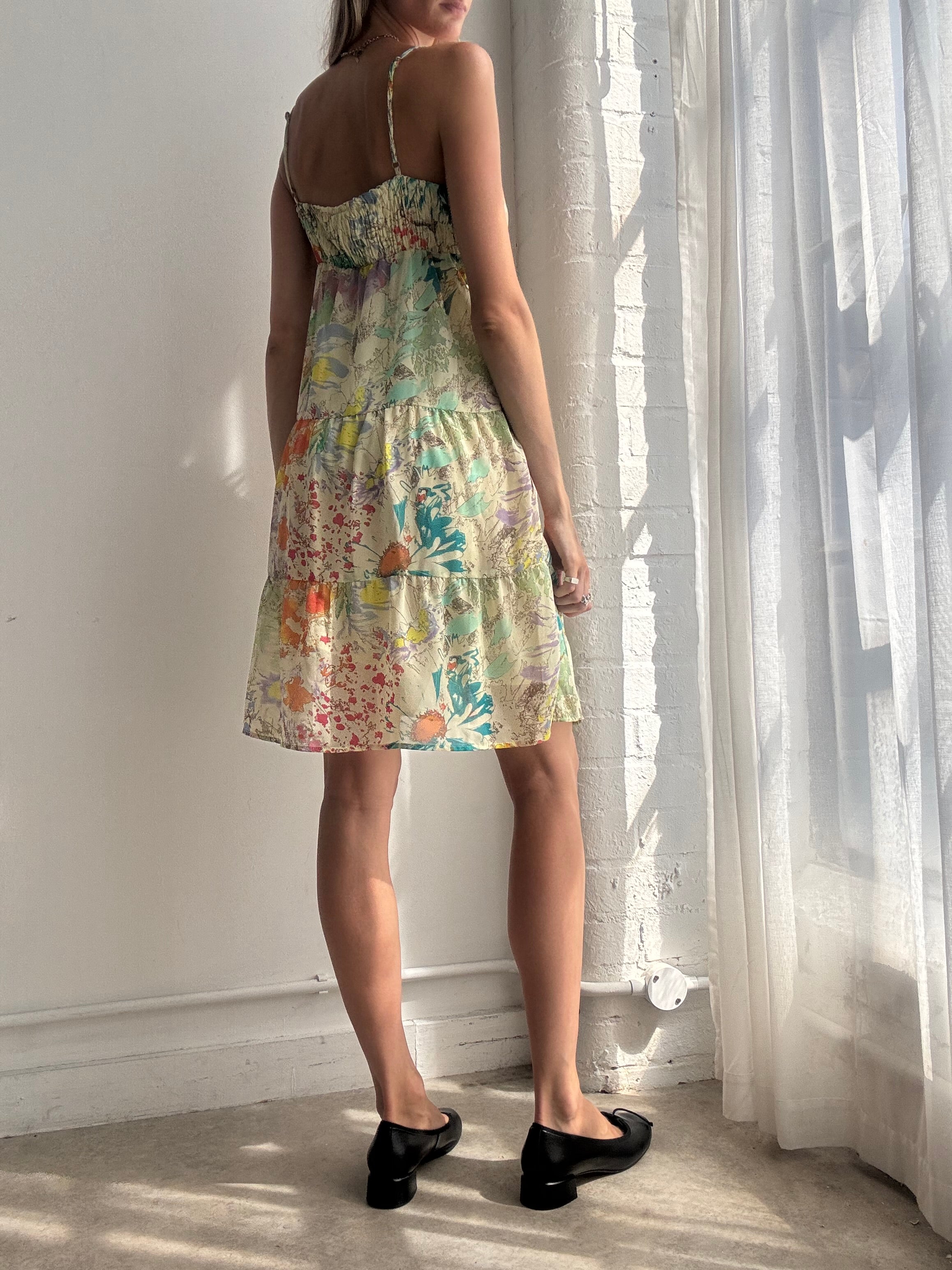 Vintage Y2K Floral Mesh Slip Dress - Size S/M