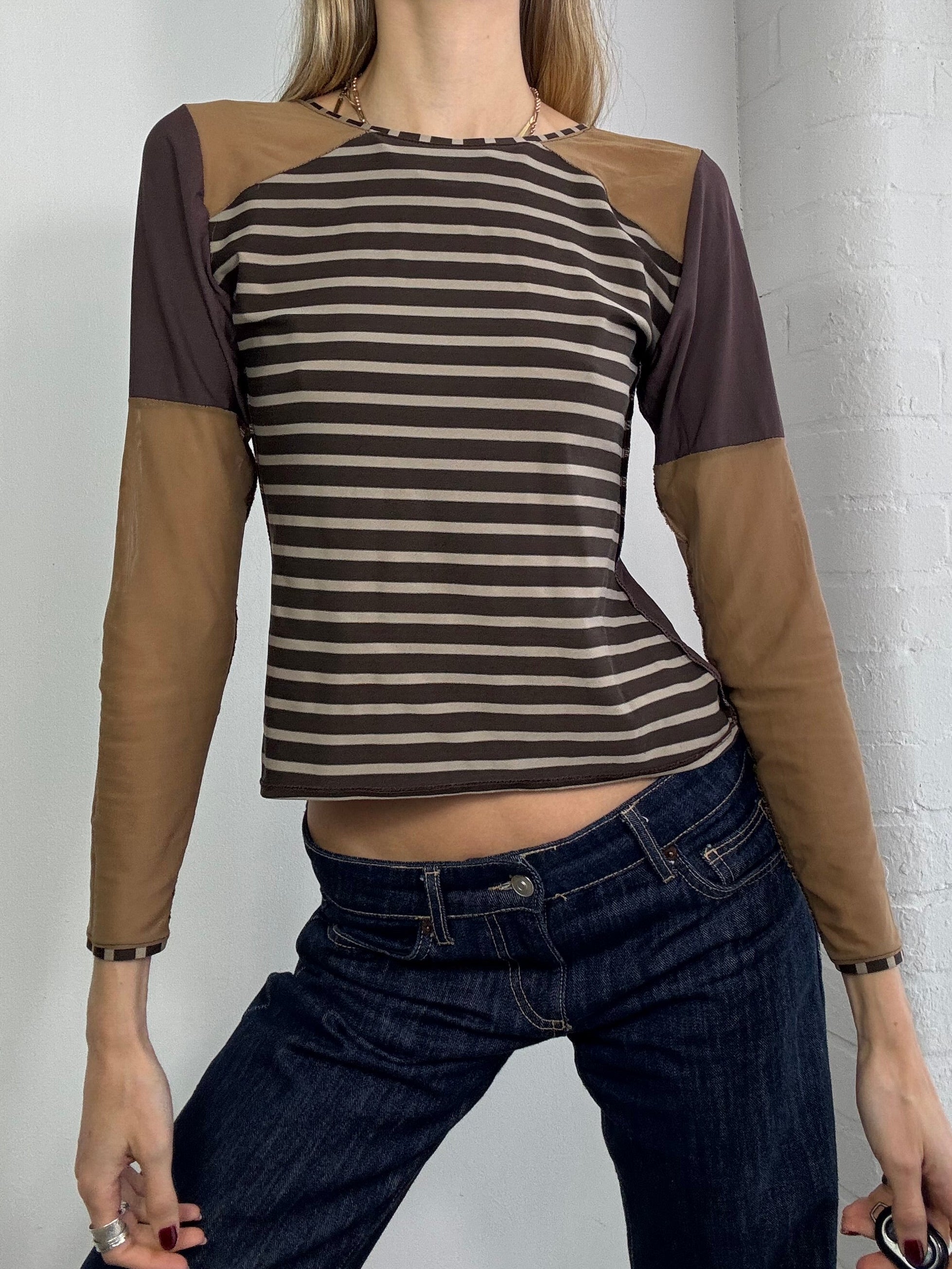 Vintage Y2K brown stripe long sleeve top