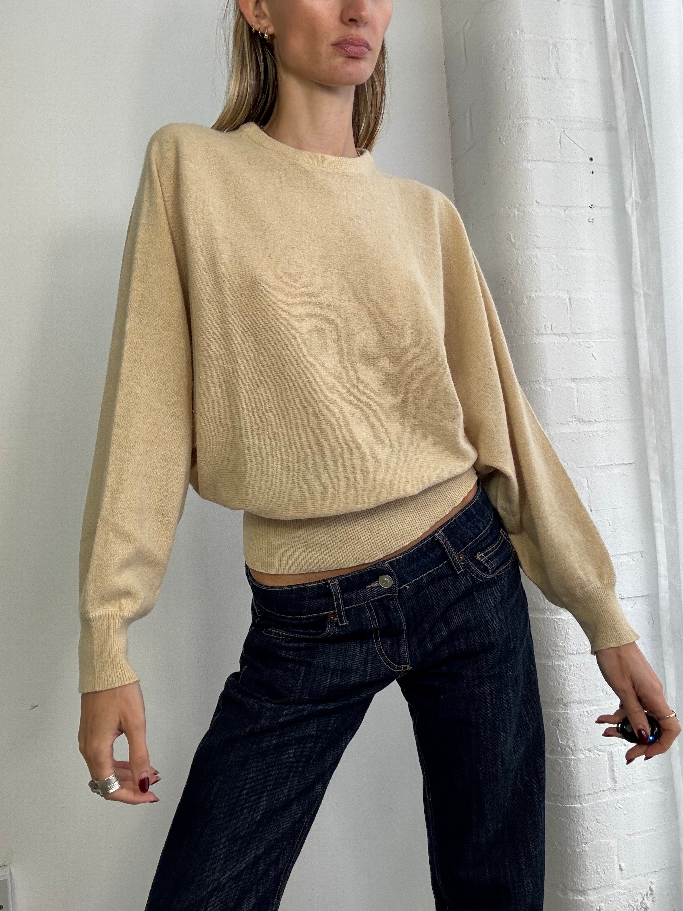 Vintage angora wool batwing jumper cream