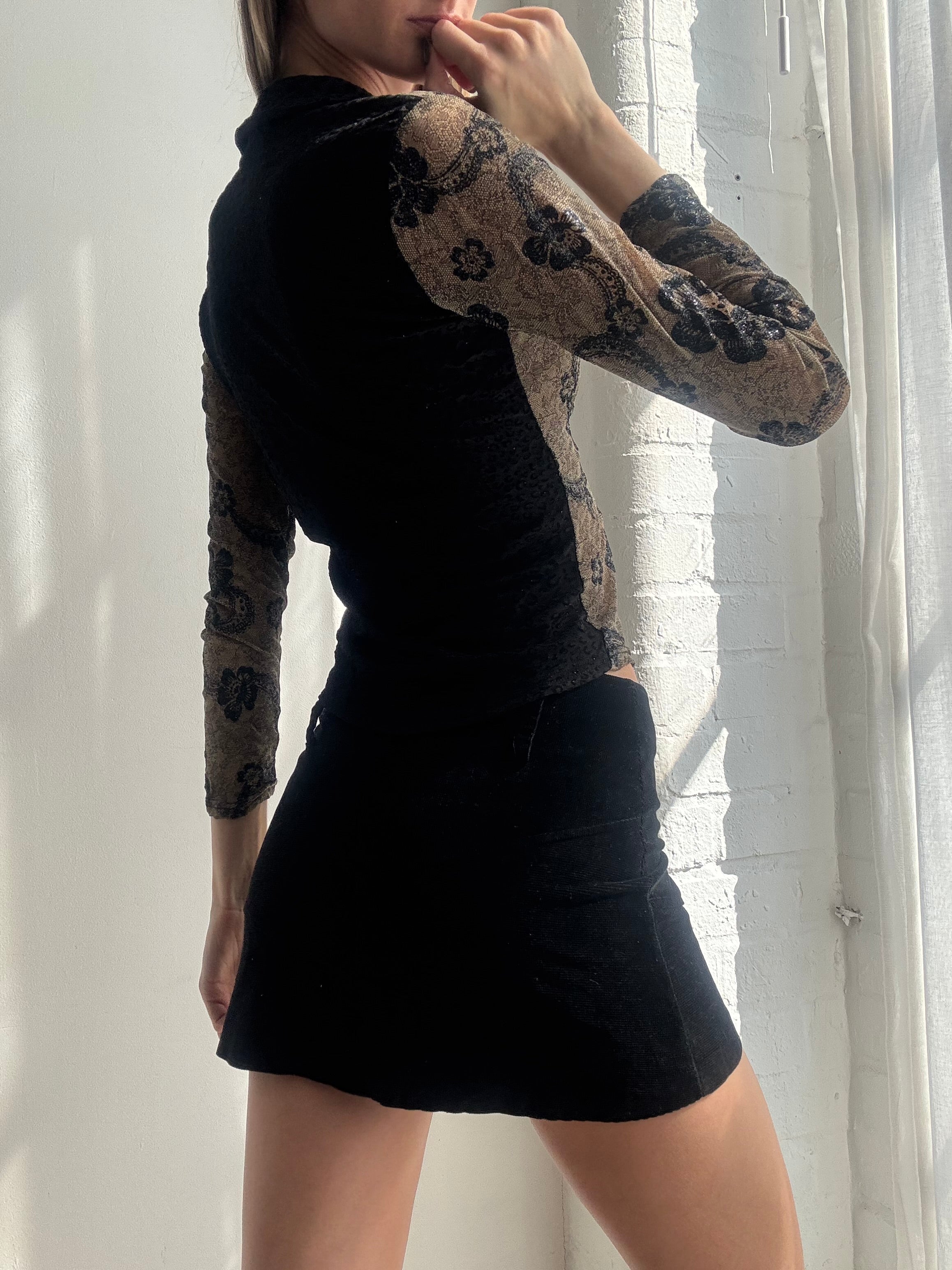 Vintage Y2K black lace mesh blouse - Size XS