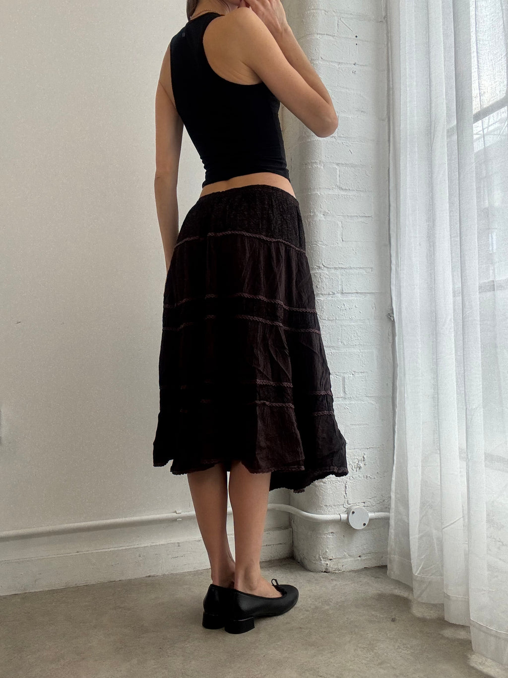 Vintage Y2K brown tiered midi skirt
