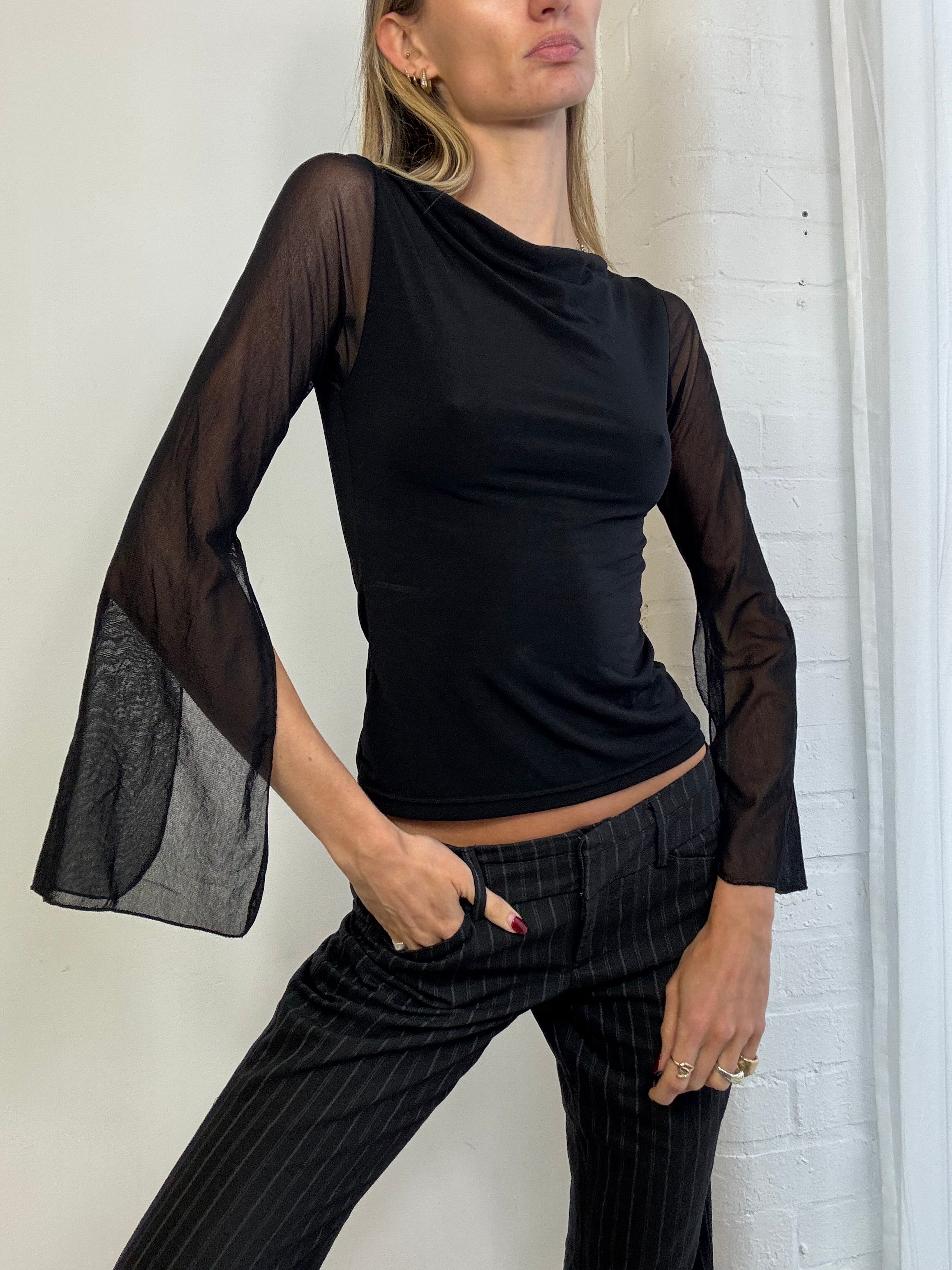 Vintage Y2K black mesh top