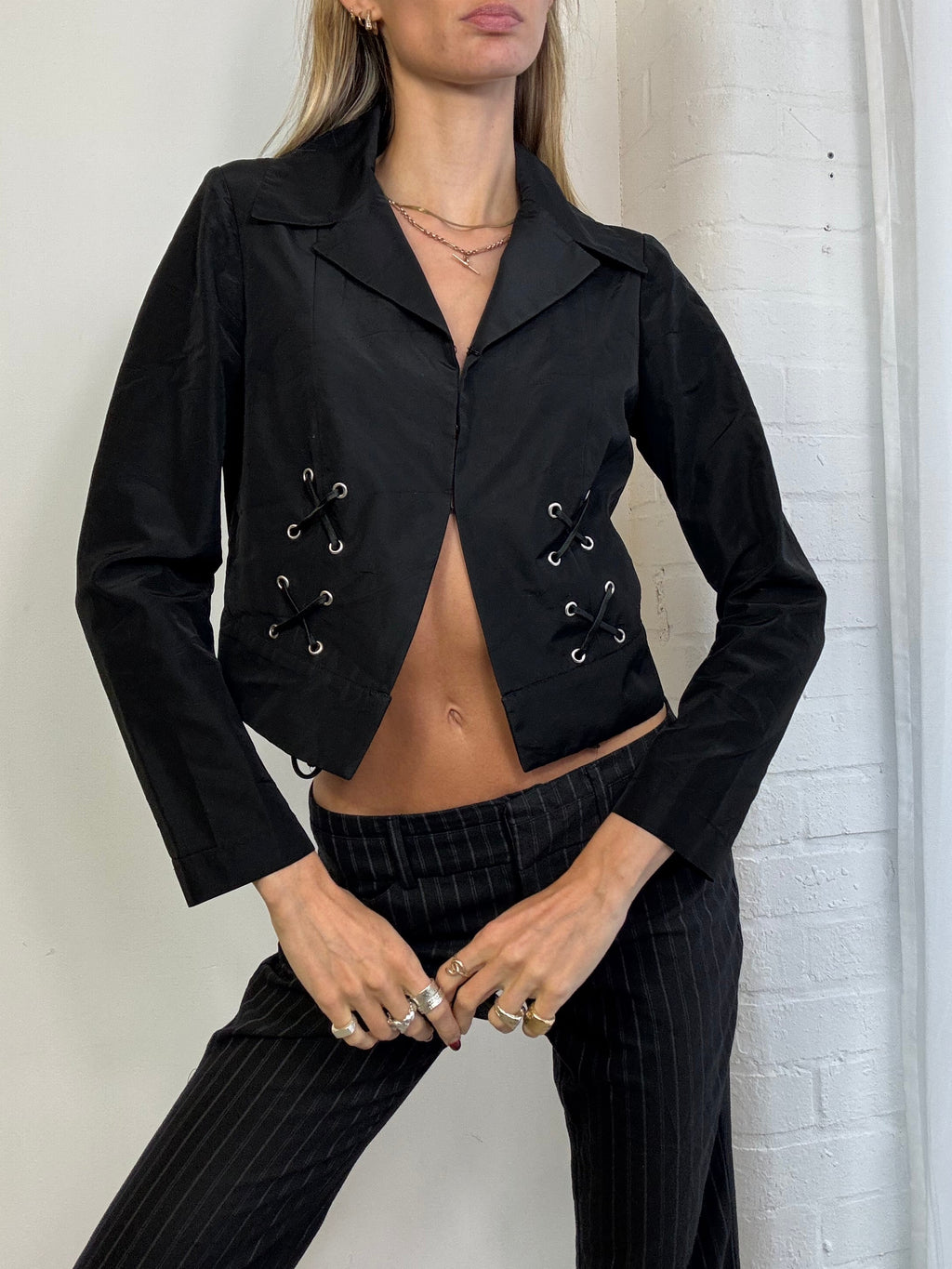 Vintage Y2K black lace up blazer
