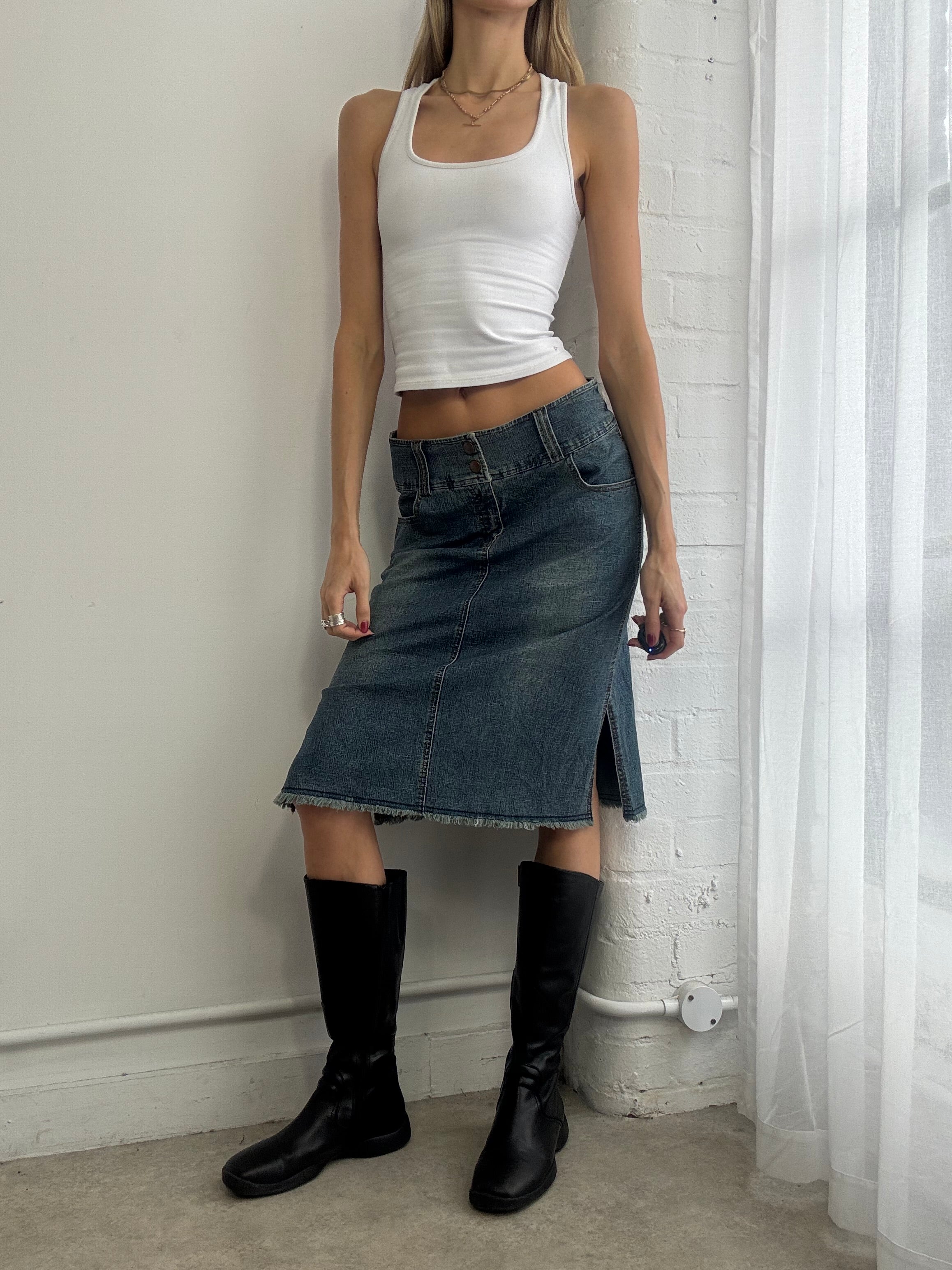 Vintage Y2K denim midi skirt