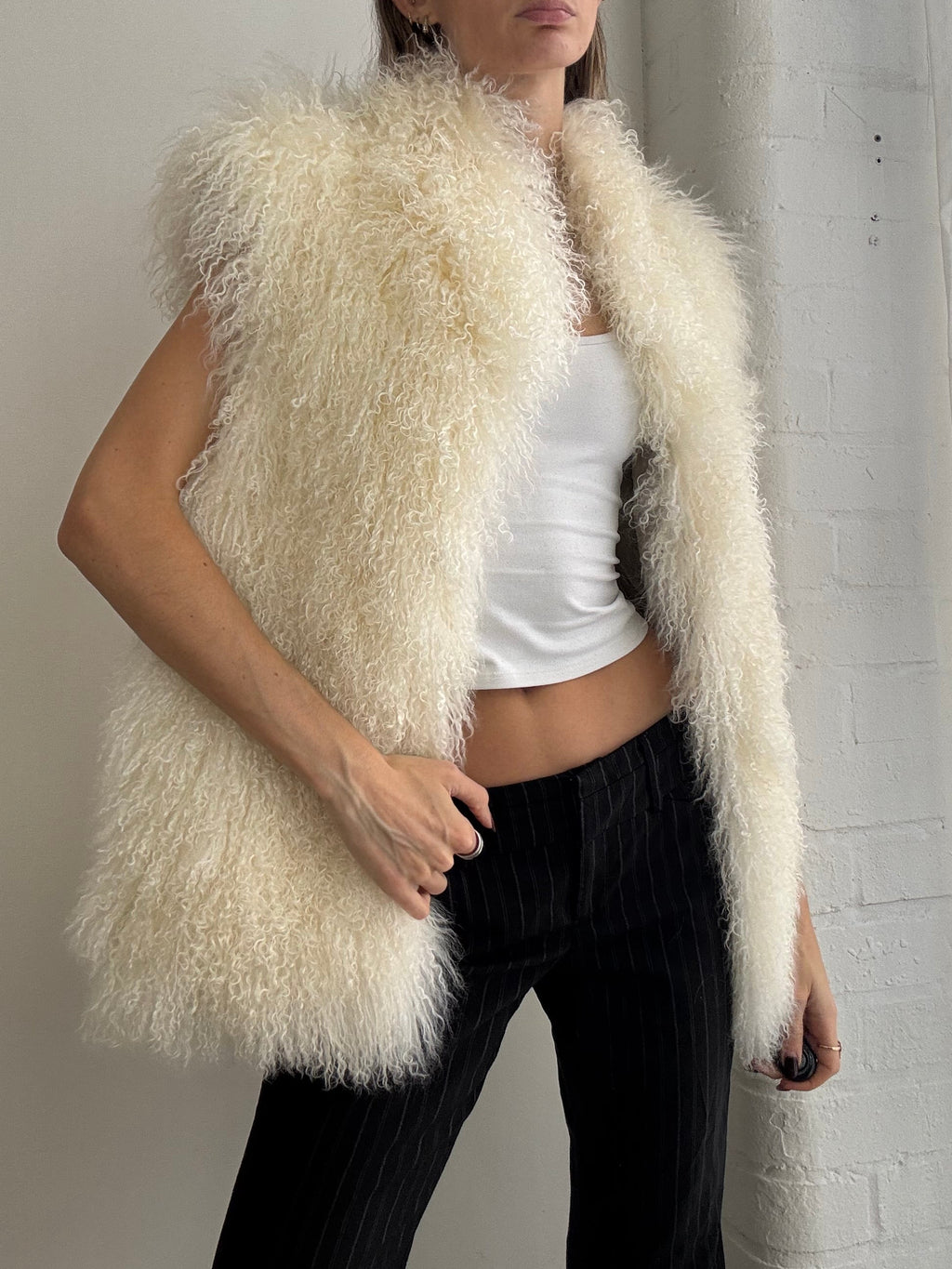 Vintage Y2K Mongolian fur gilet