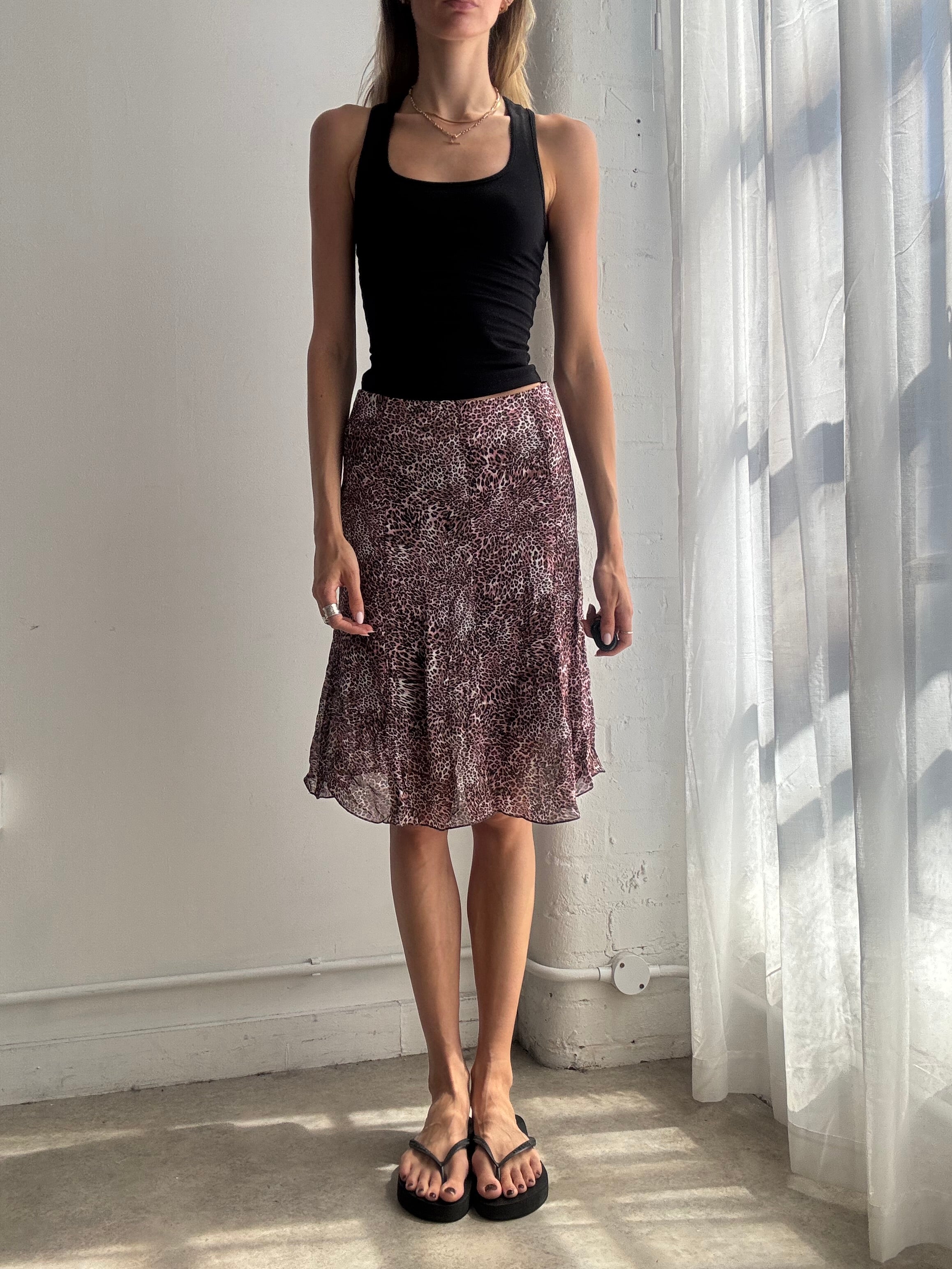Vintage Leopard Print Mesh Midi Skirt Y2K Fairy Grunge - Size XS