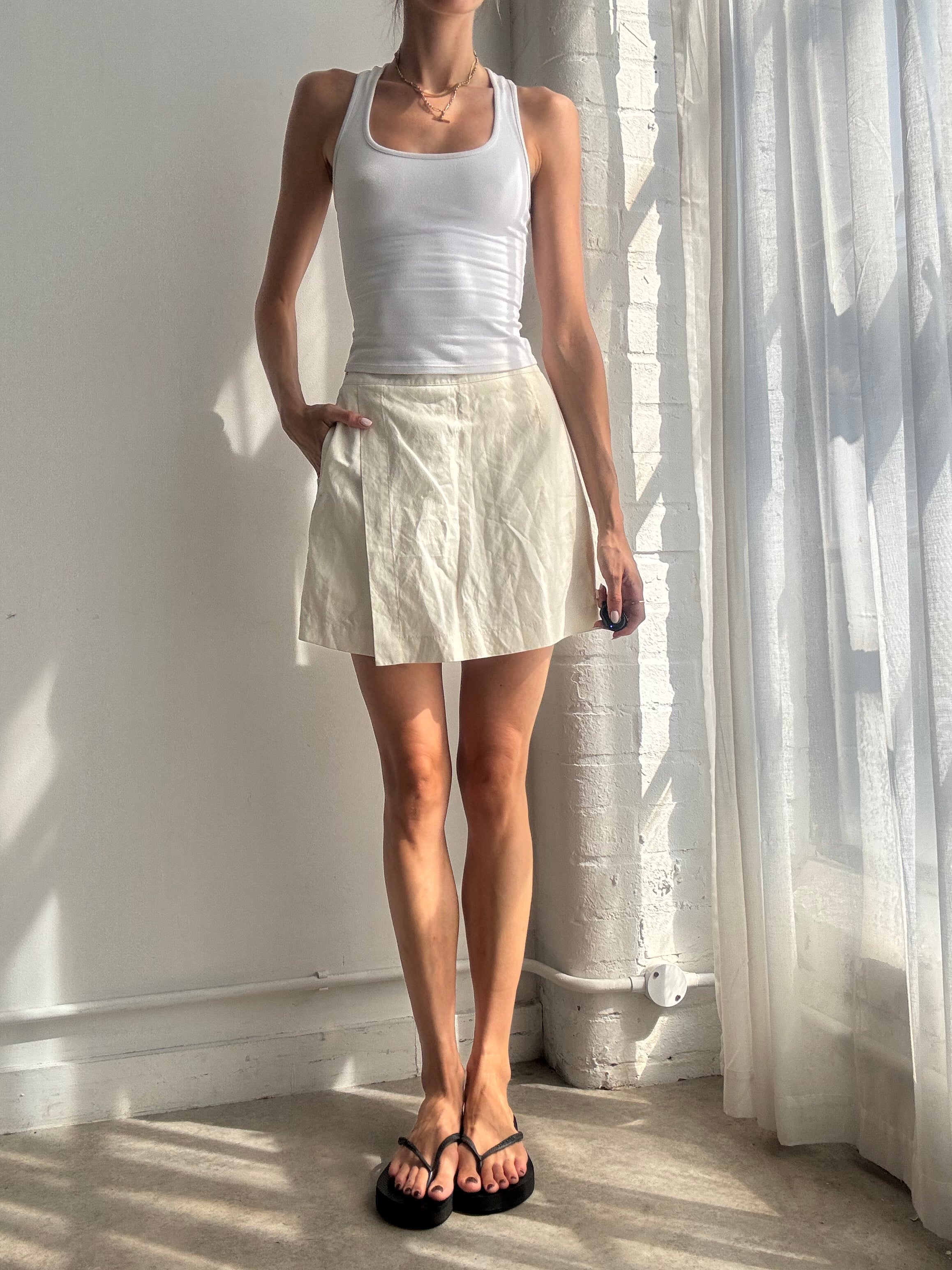 Vintage Y2K White Linen Mini Skirt / Skort - Size XS