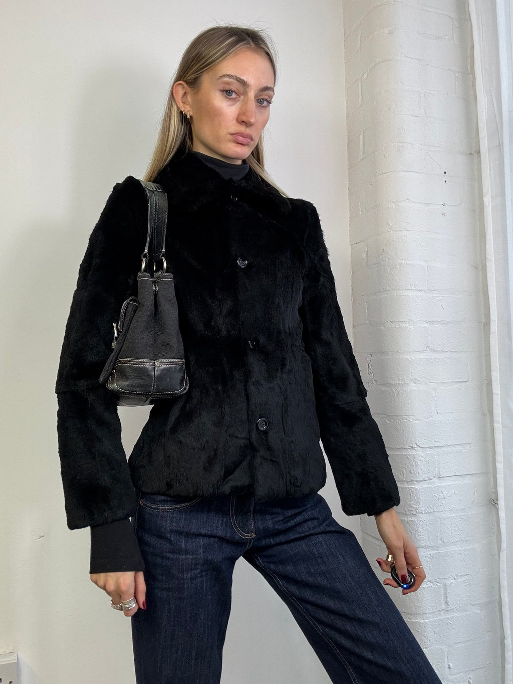 Vintage 90s black fur coat