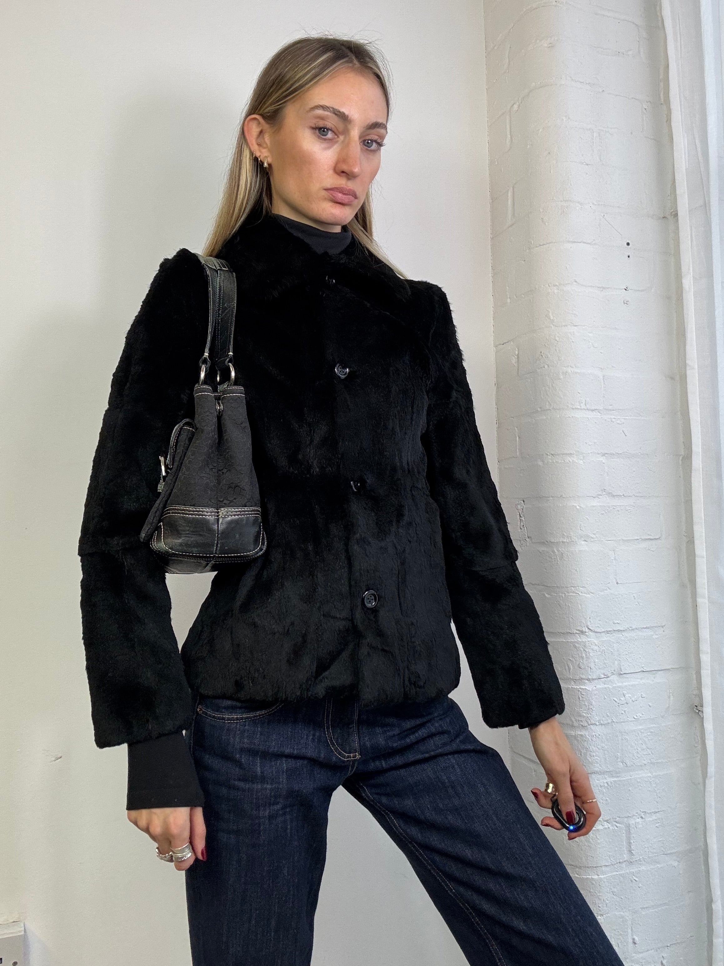 Vintage 90s black fur coat