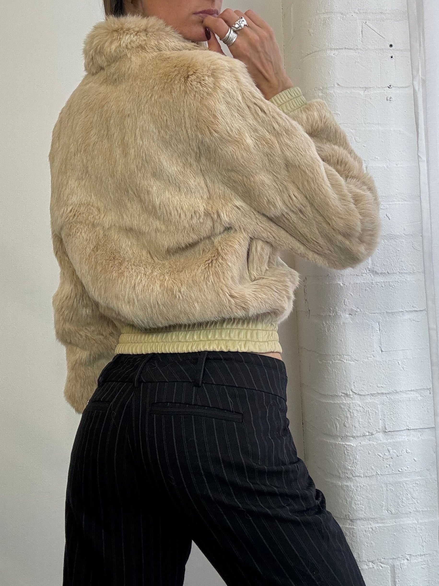 Vintage cream genuine fur bomber jacket