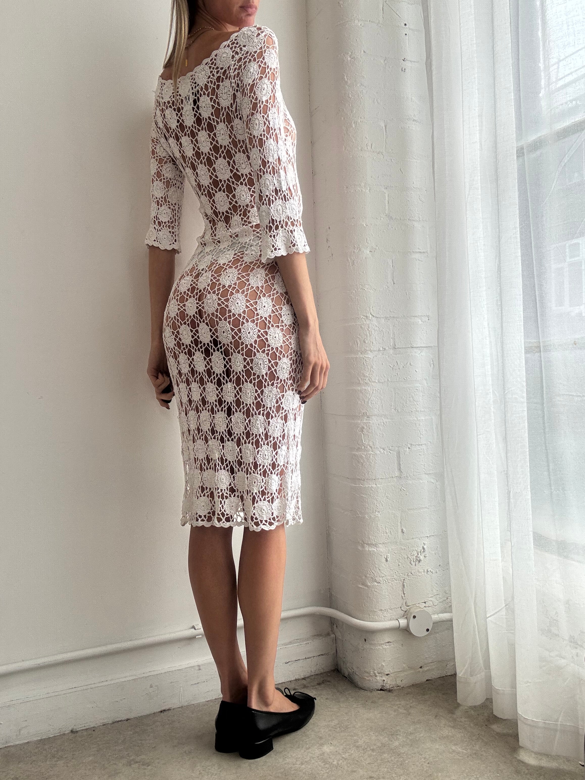 Vintage Y2K crochet lace midi dress - Size S/M