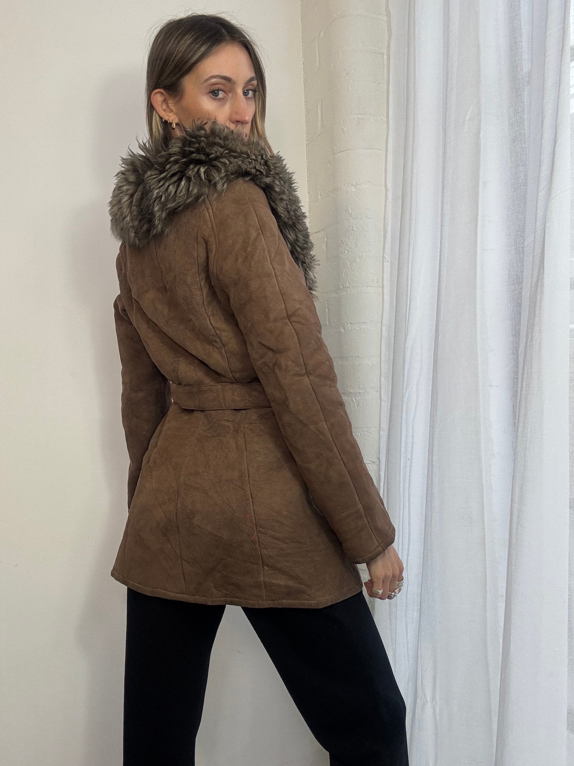 Vintage sheepskin belted coat
