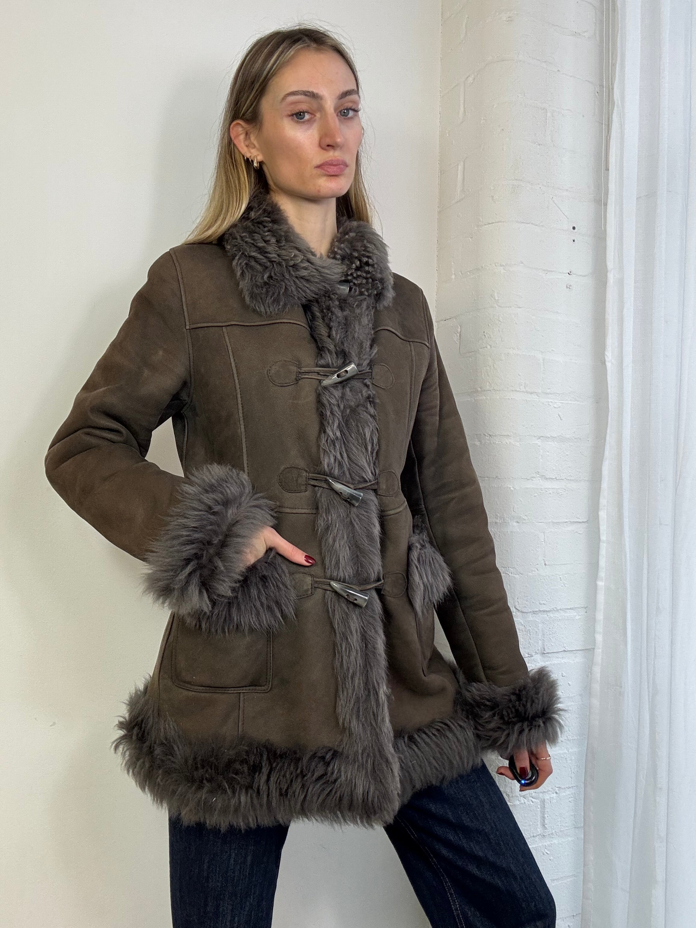 Vintage Y2K sheepskin coat in brown