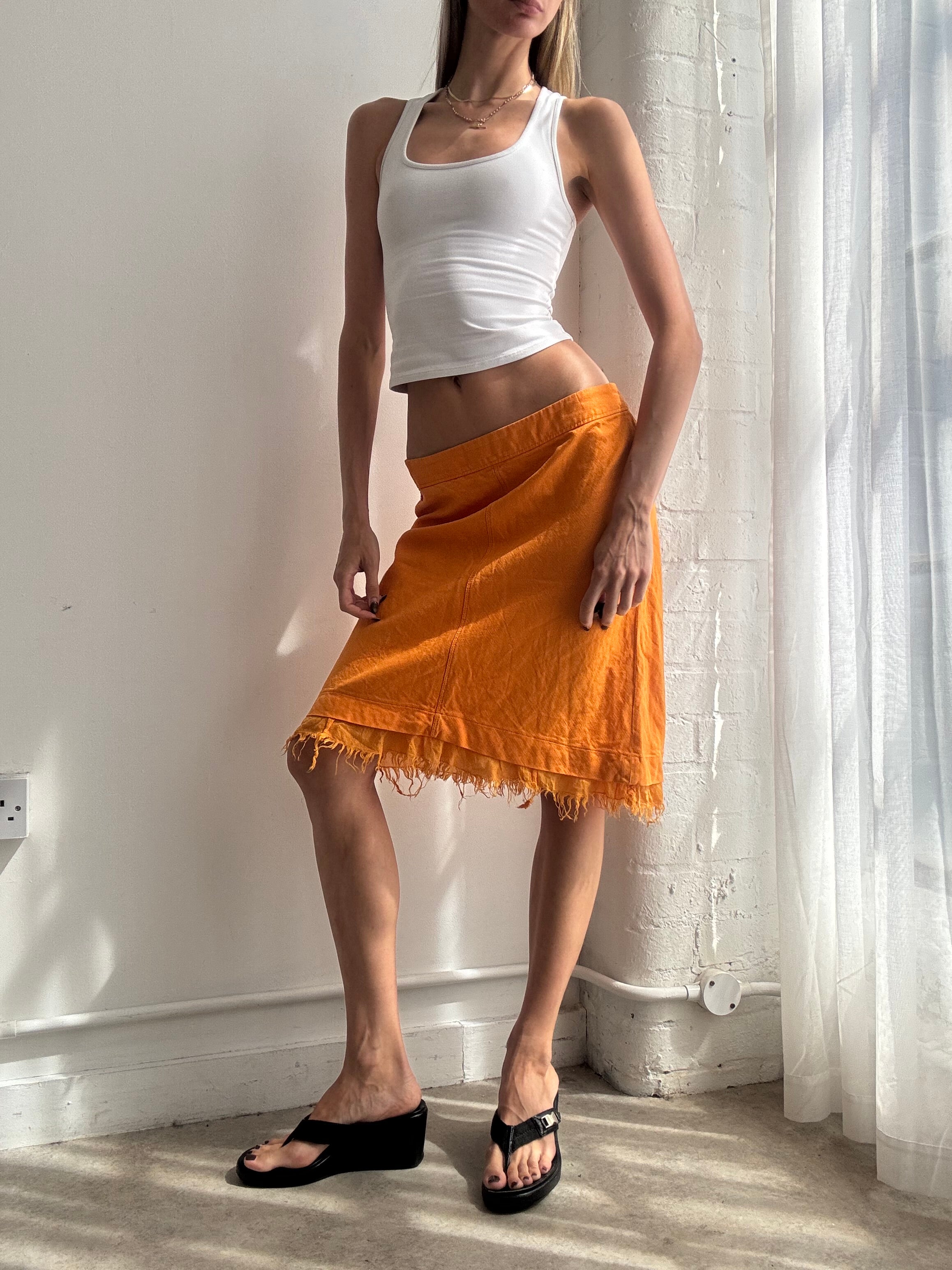 Vintage Y2K Miss Sixty orange fringed handkerchief midi skirt - Size M