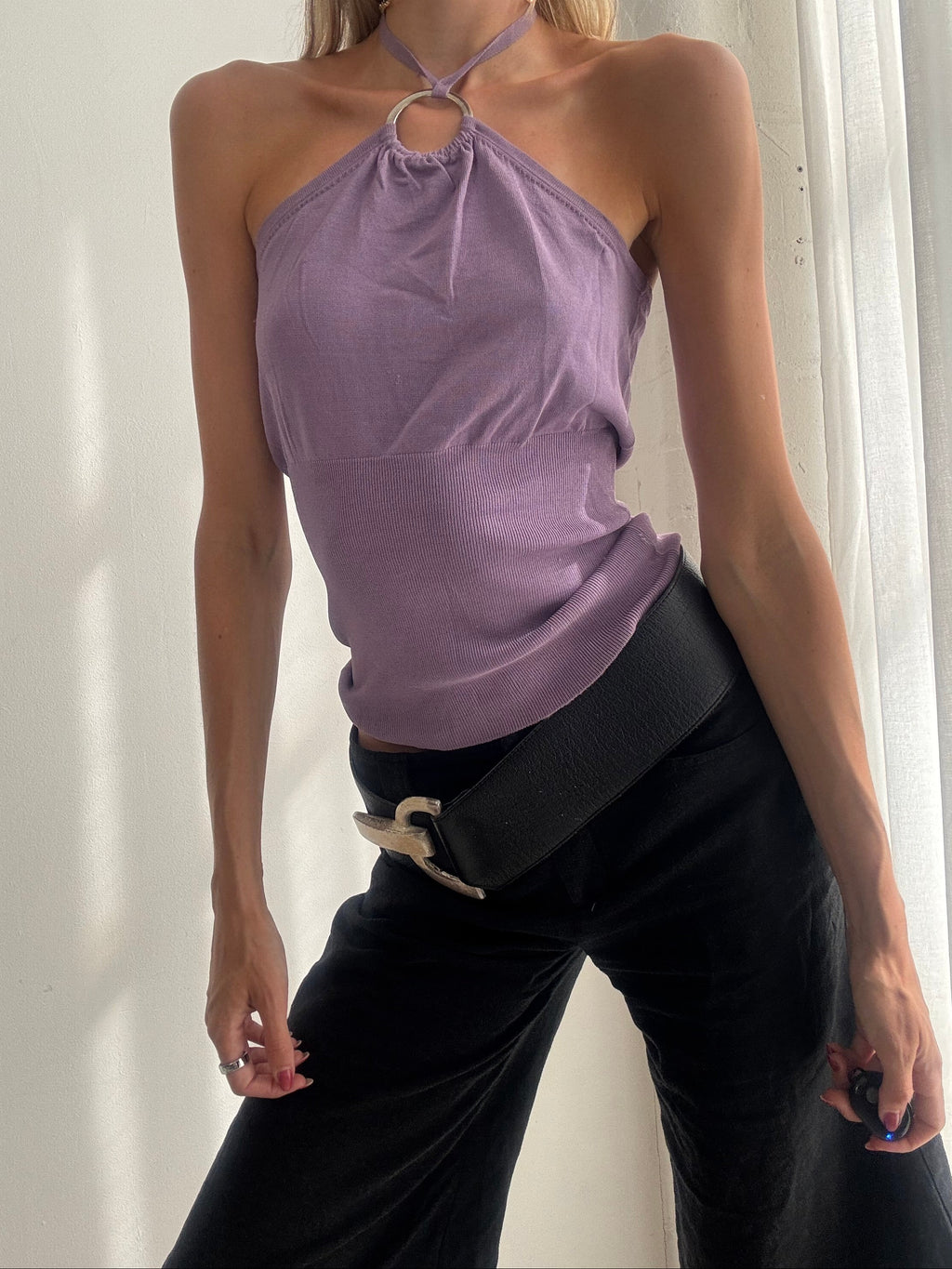 Vintage Y2K Lilac Ring Detail Halter Top - Size M