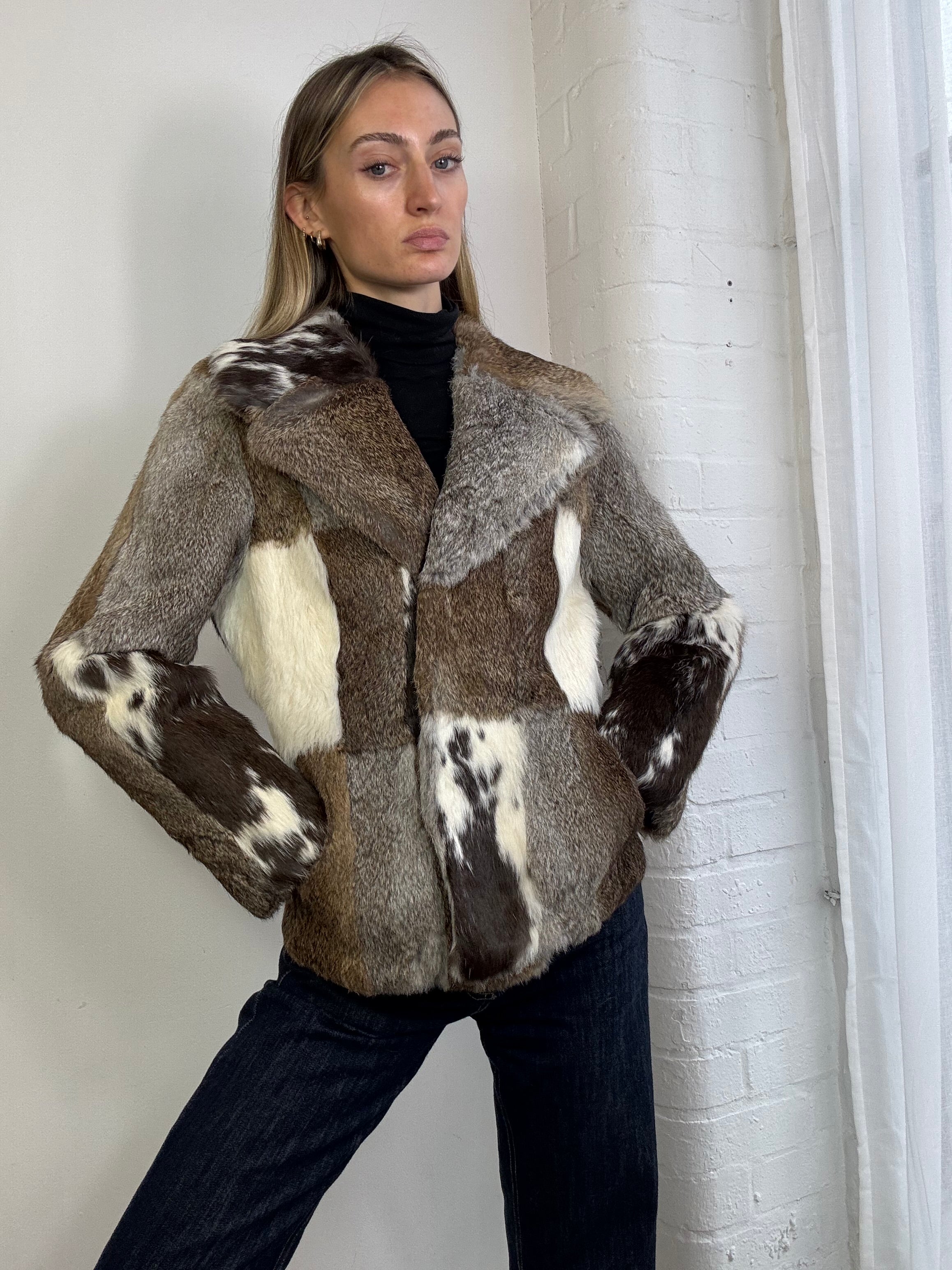 Vintage Y2K patchwork fur jacket