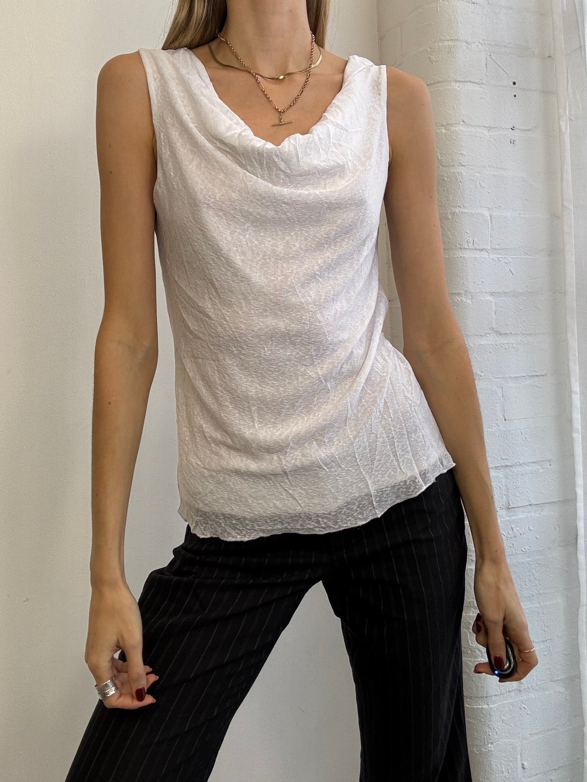 Vintage Y2K cowl neck tank top white minimal