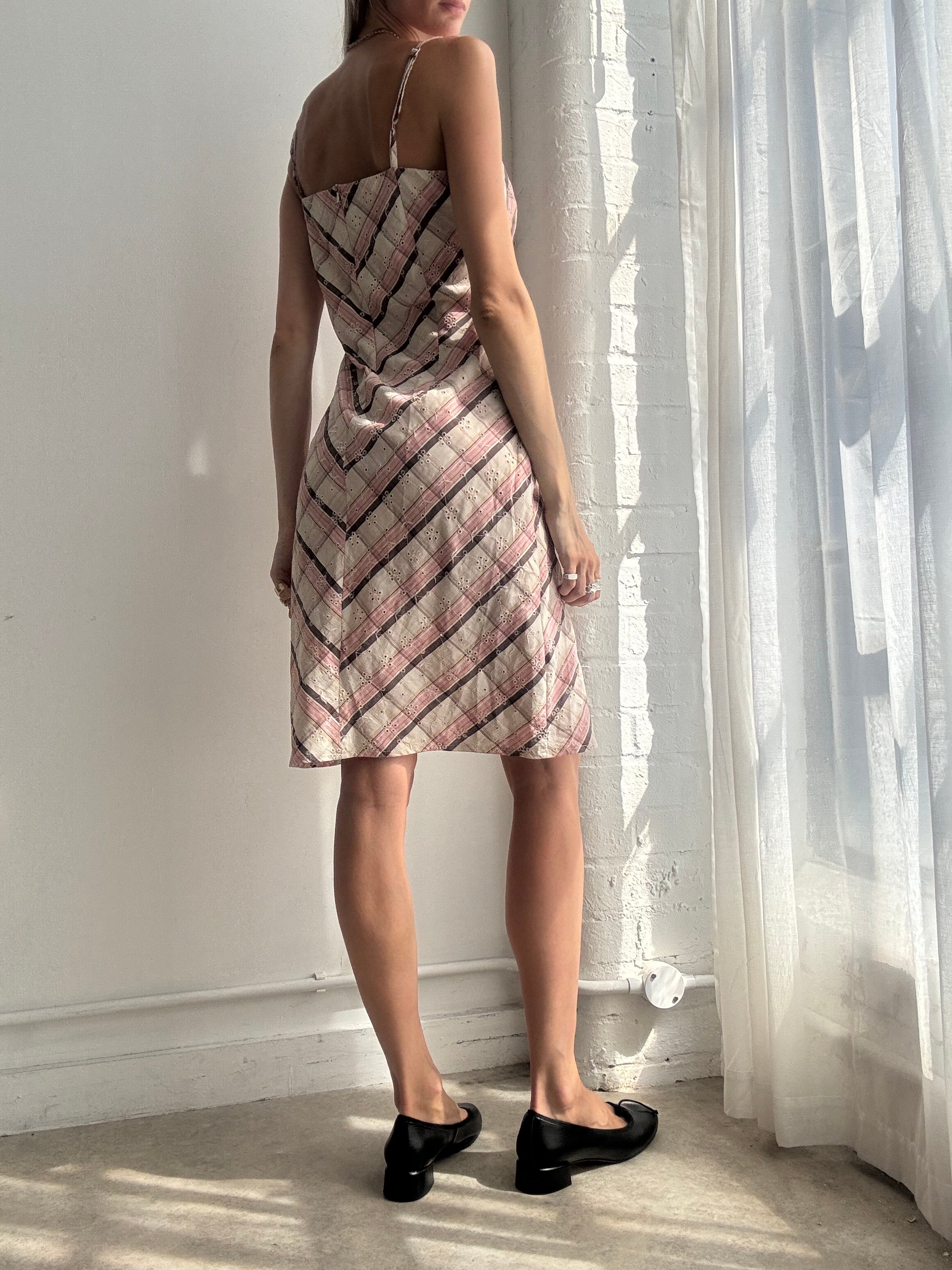 Vintage Y2K Plaid Print Slip Dress Pink - Size M