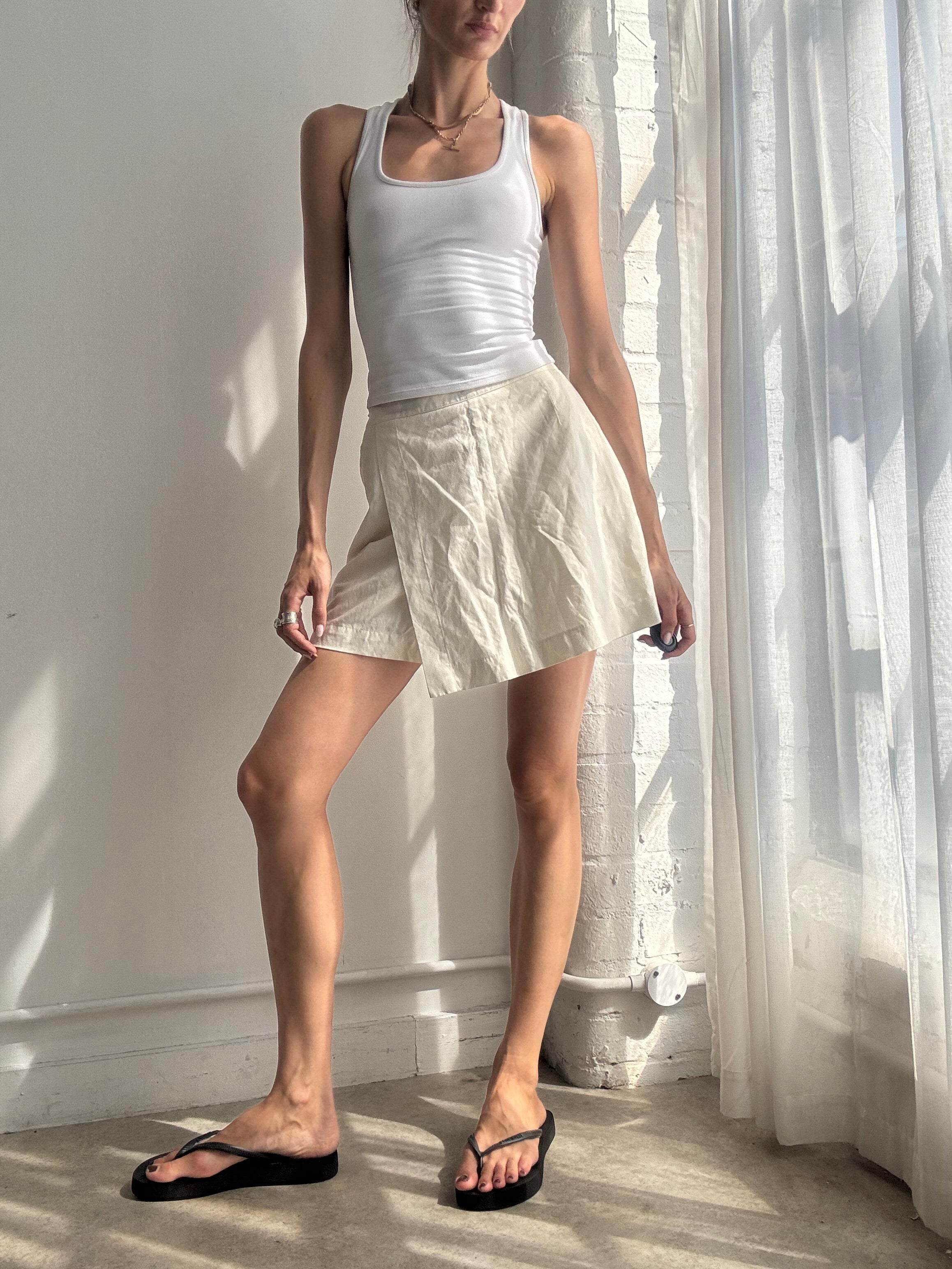 Vintage Y2K White Linen Mini Skirt / Skort - Size XS