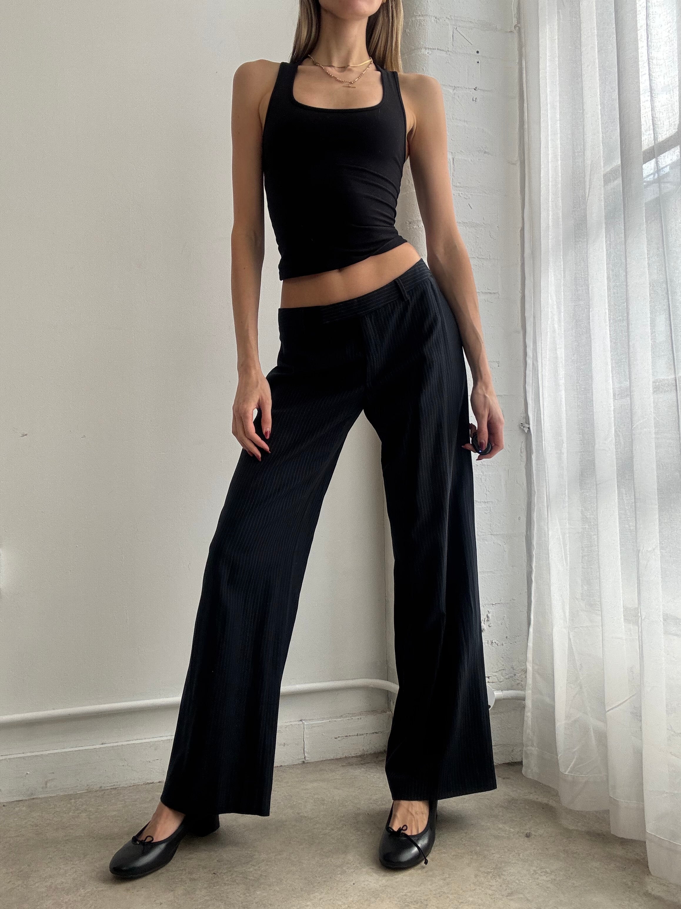Vintage Y2K black pinstripe low rise wide leg trousers