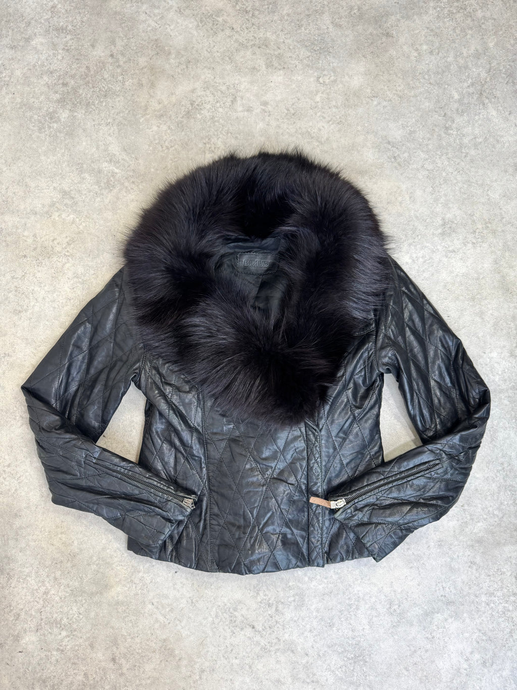 Vintage Y2K asymmetric leather biker jacket with fur trim