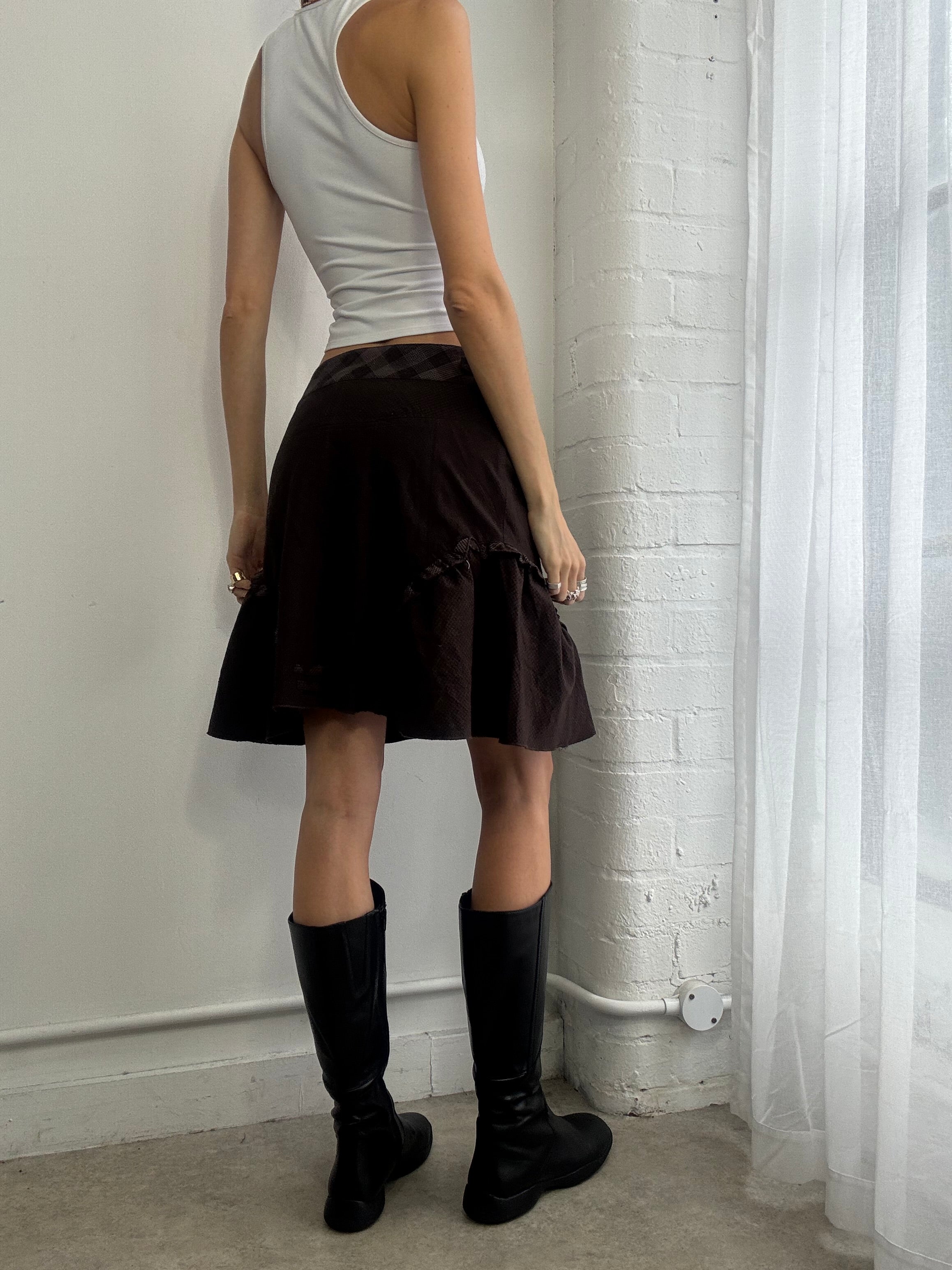 Vintage Y2K plaid ruffle midi skirt