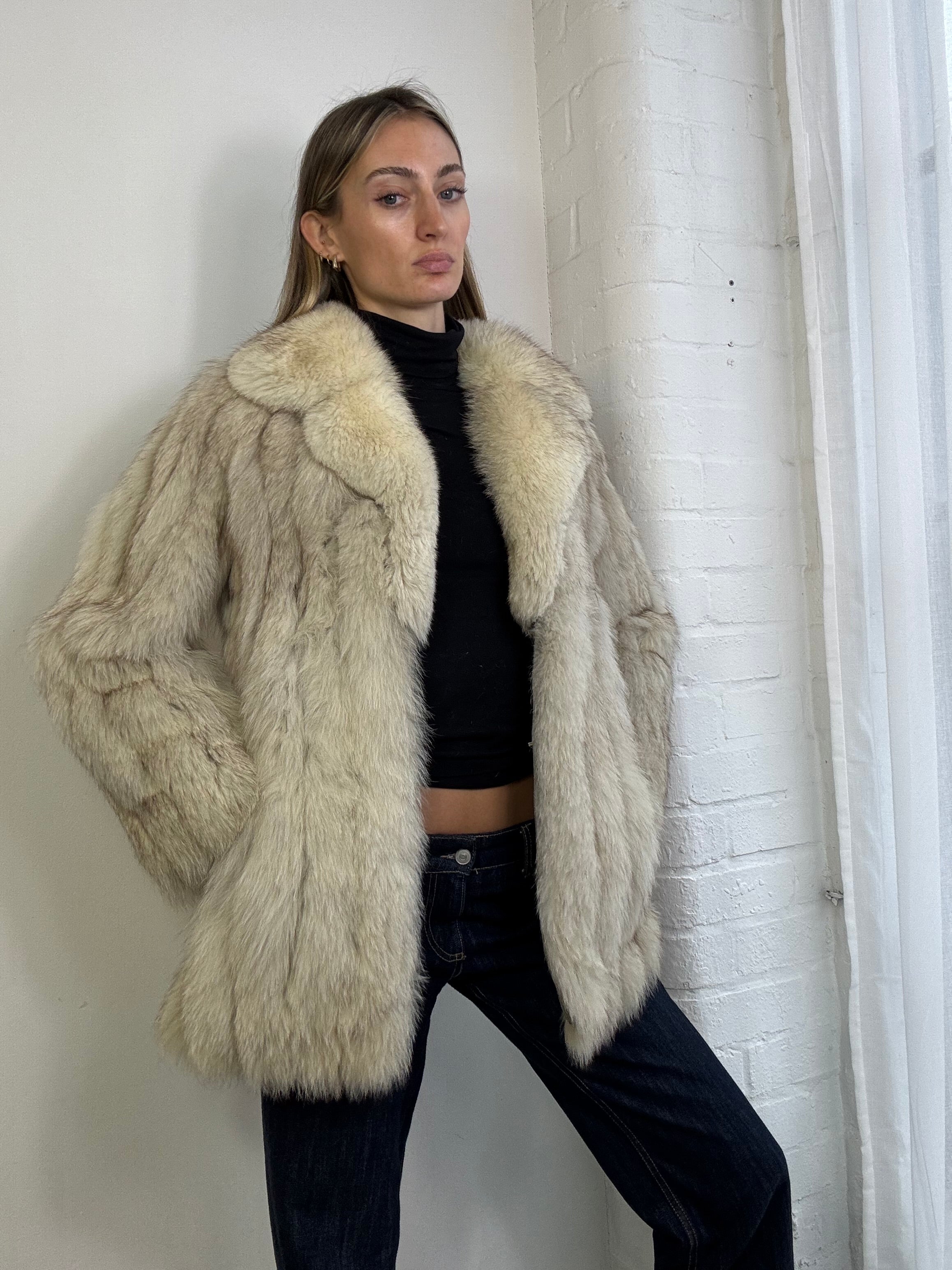 Vintage 90s white fox fur coat