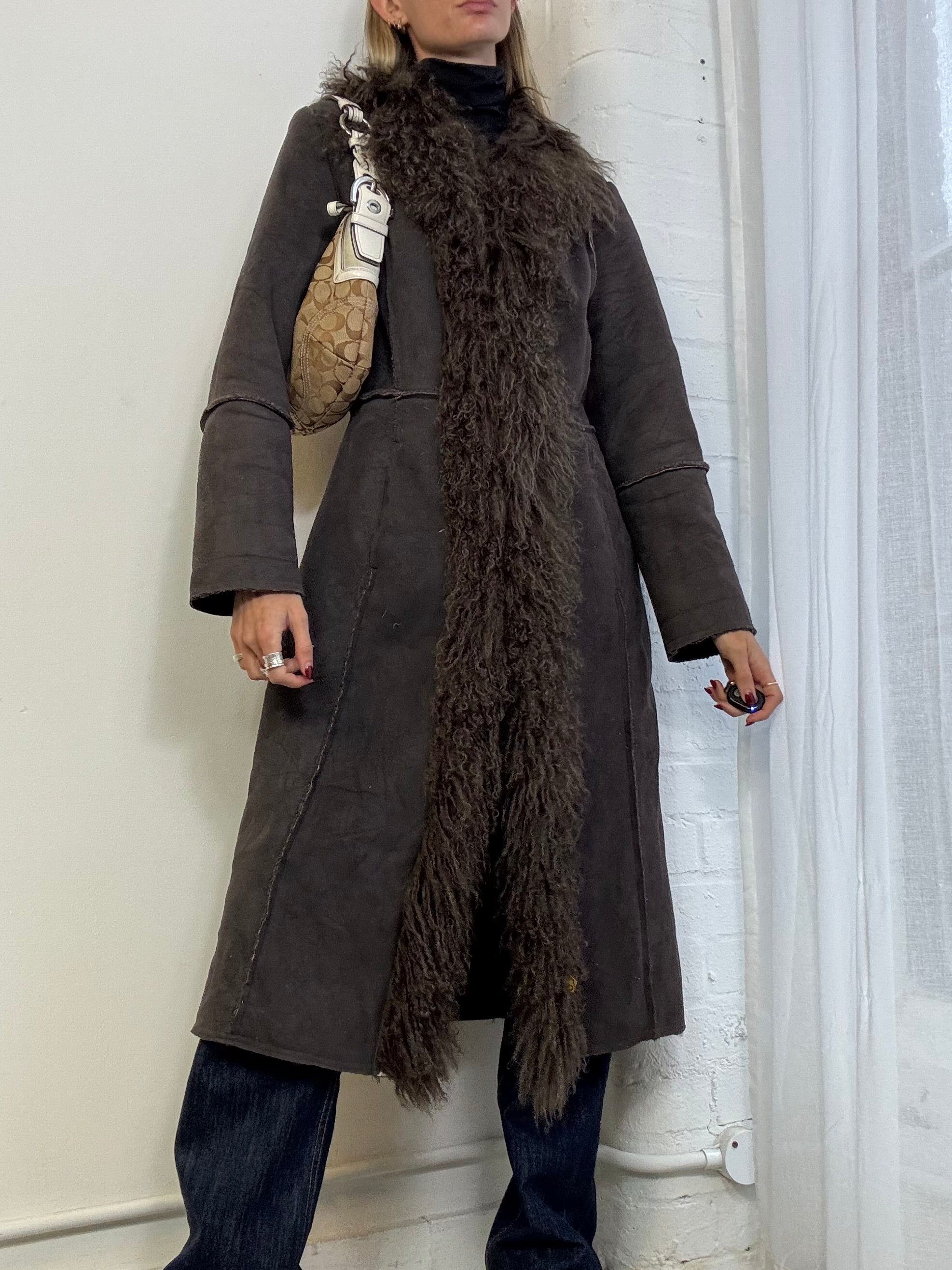 Vintage Y2K penny lane Mongolian fur coat brown